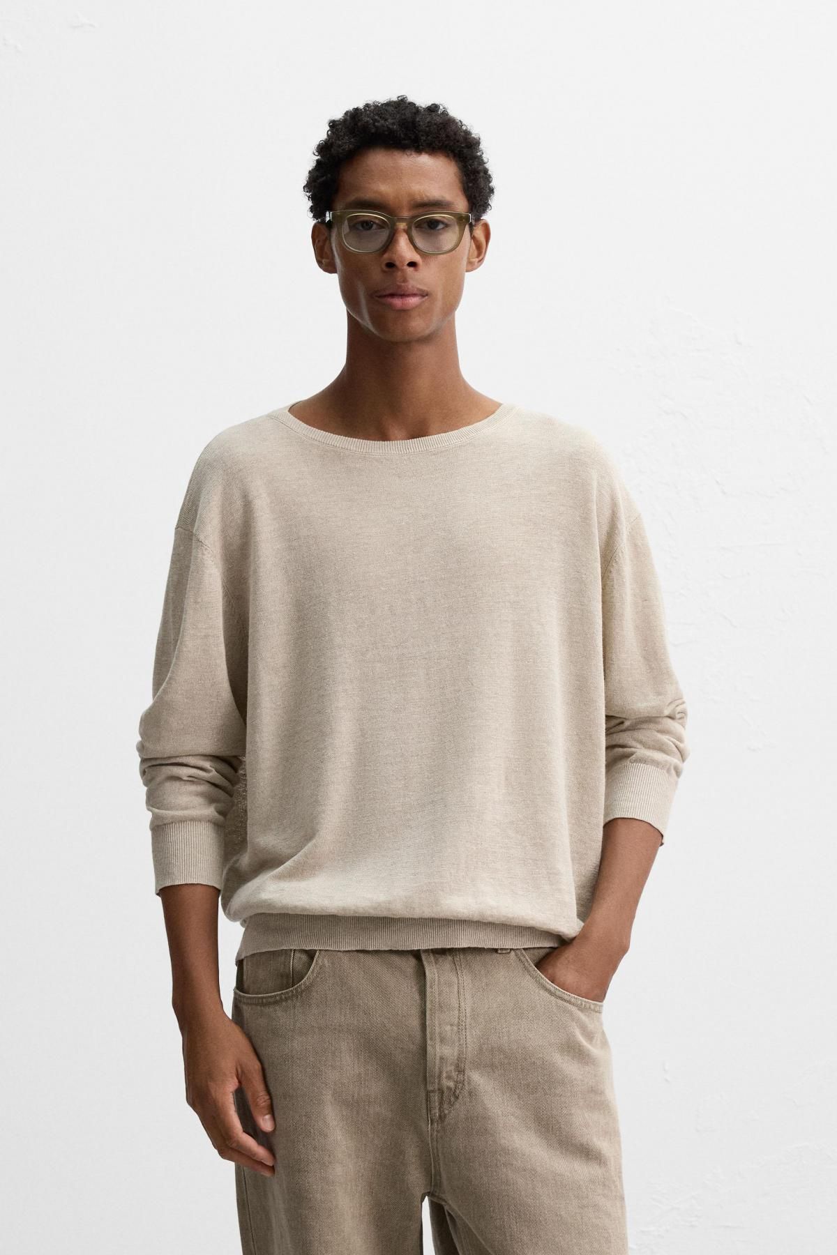 자라 라이트 린넨 라운드 니트 스웨터 2893/336 BEIGE MARL - 상세 이미지 3
