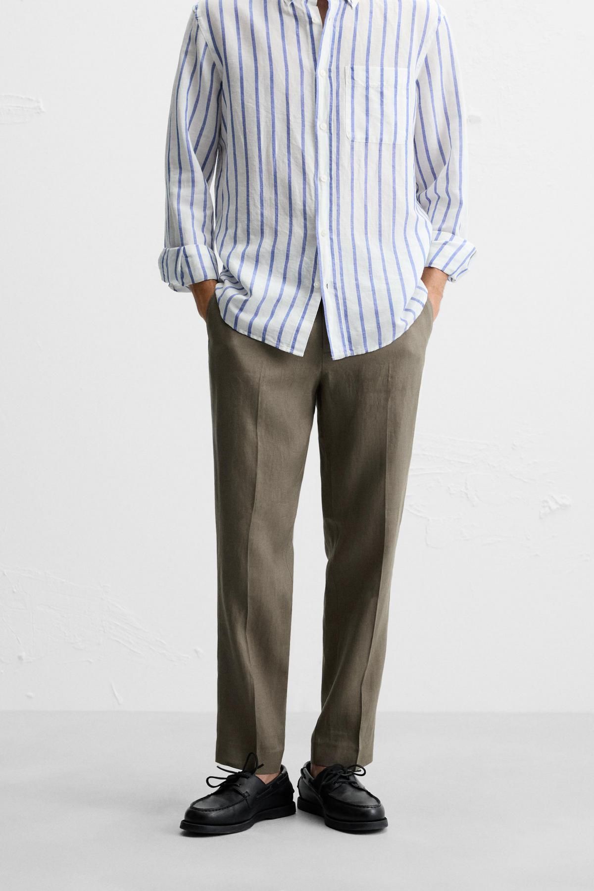 자라 100 리넨 팬츠 4410/010 LIGHT KHAKI - 상품 이미지