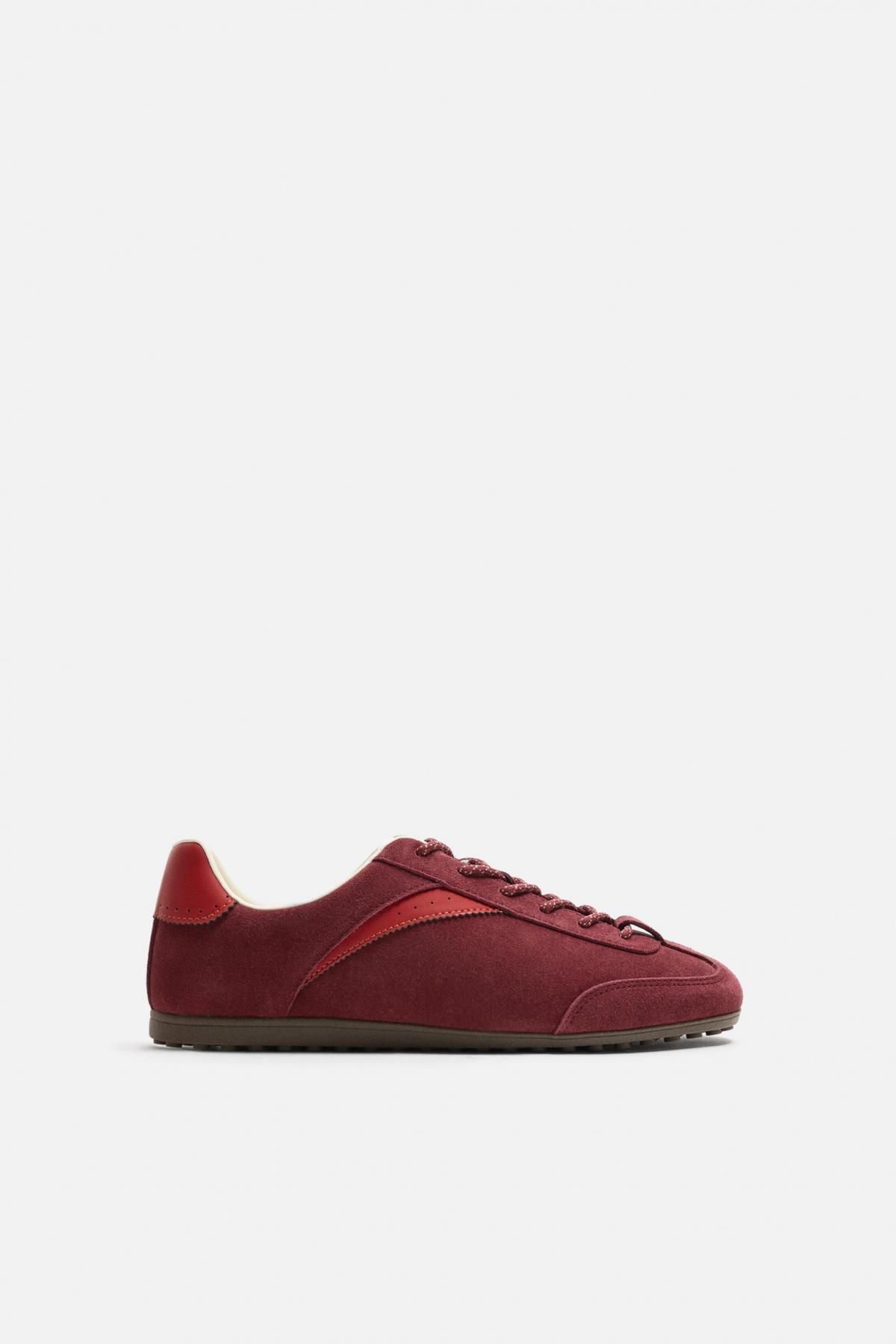자라 레트로 가죽 스웨이드 테크니컬 스니커즈 2253/620 BURGUNDY RED - 상품 이미지