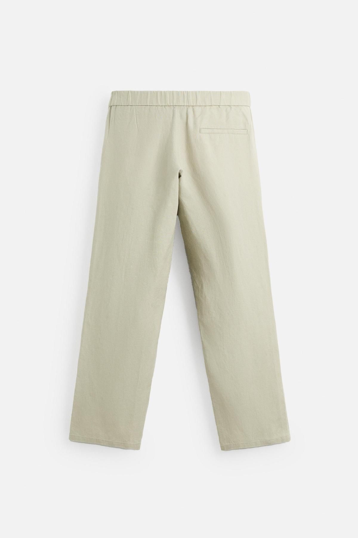 자라 프리미엄 린넨 와이드 밴딩 팬츠 4331/181 LIGHT BEIGE 이미지 8
