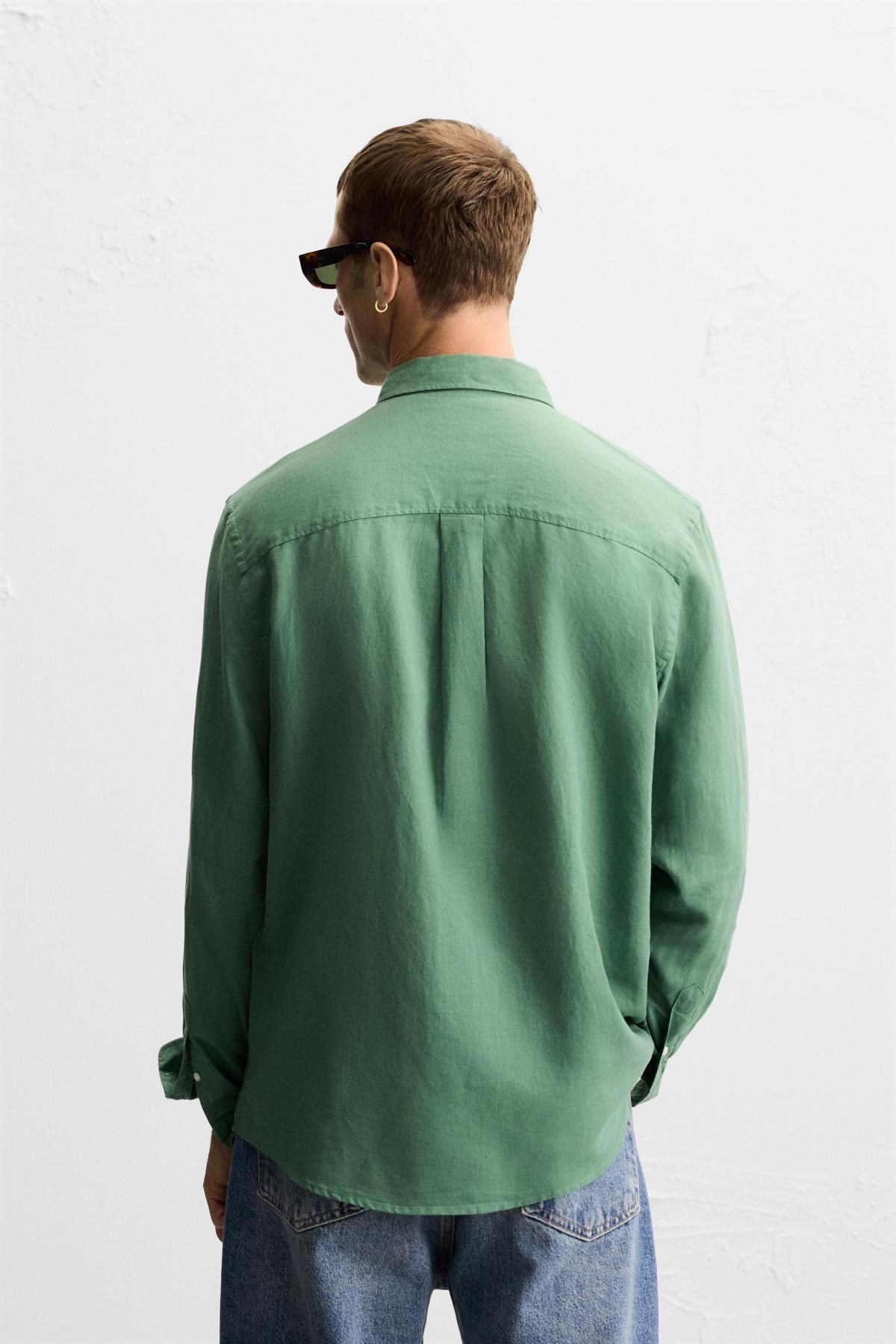 자라 린넨코튼 릴렉스핏 긴팔 셔츠 1063/305 GREEN - 상세 이미지 4