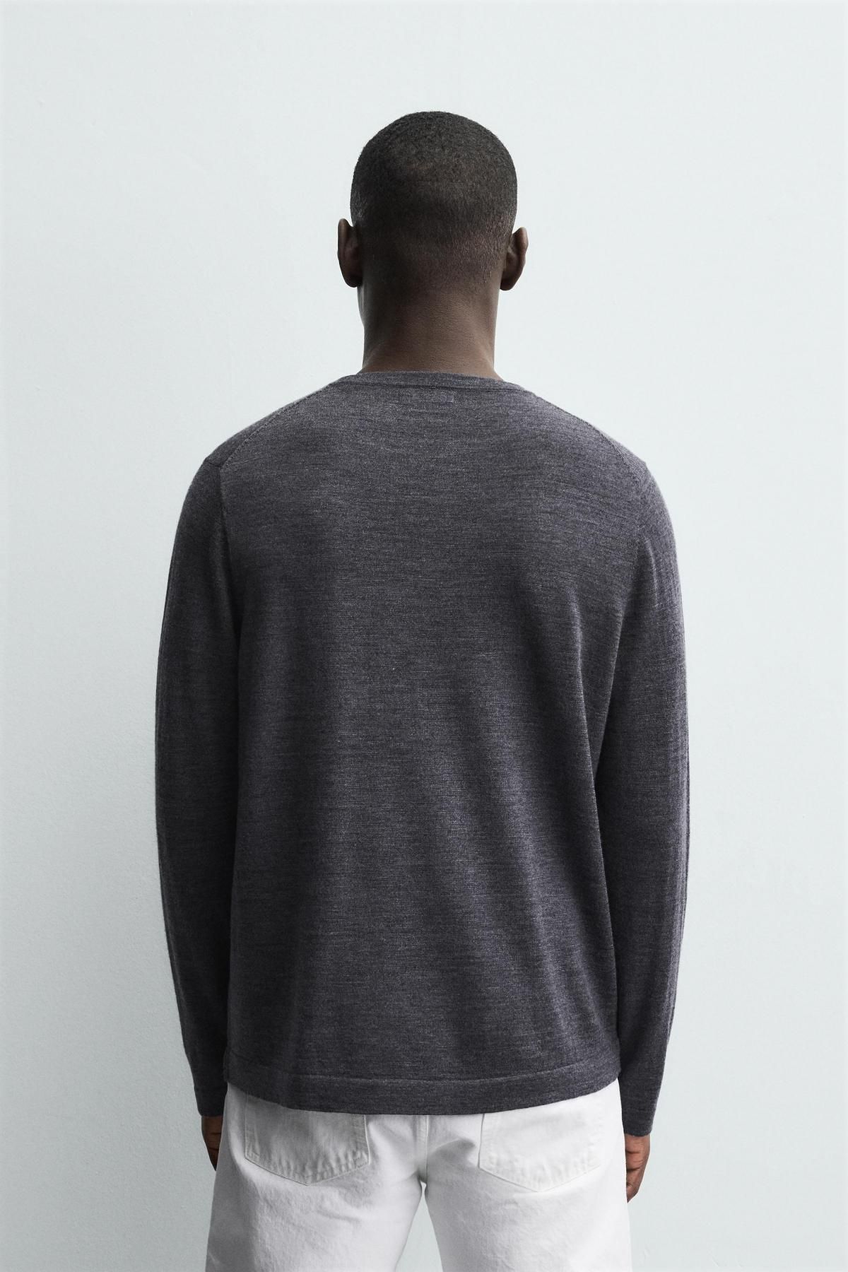 자라 프리미엄 울 라운드니트 레귤러핏 긴팔 스웨터 0506/319 ANTHRACITE GREY - 상세 이미지 4
