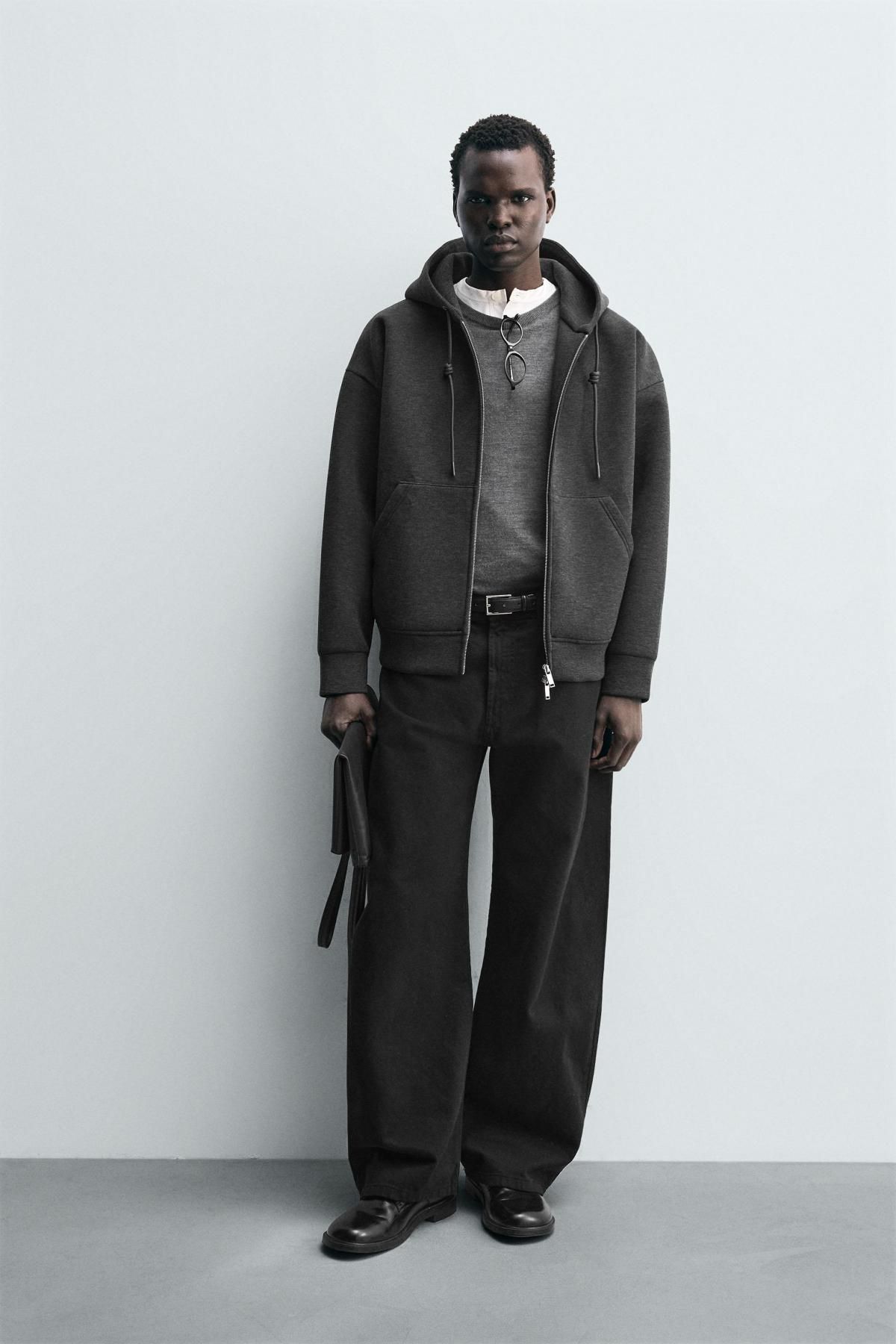 자라 네오프렌 이펙트 릴랙스핏 후드 집업 1437/360 DARK GREY - 상세 이미지 2