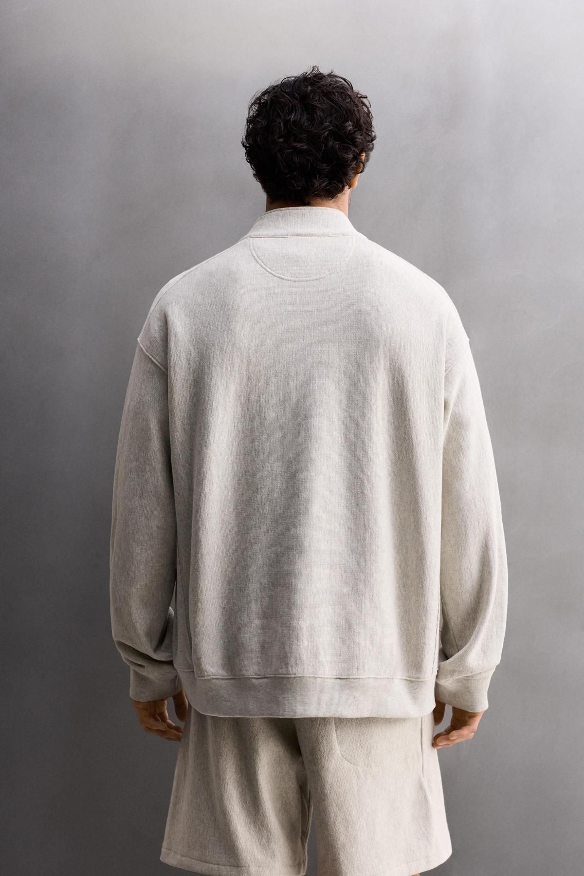 자라 테크니컬 라이트그레이 지퍼넥 스웨트셔츠 코튼 포켓 4231/304 GREY MARL - 상세 이미지 4