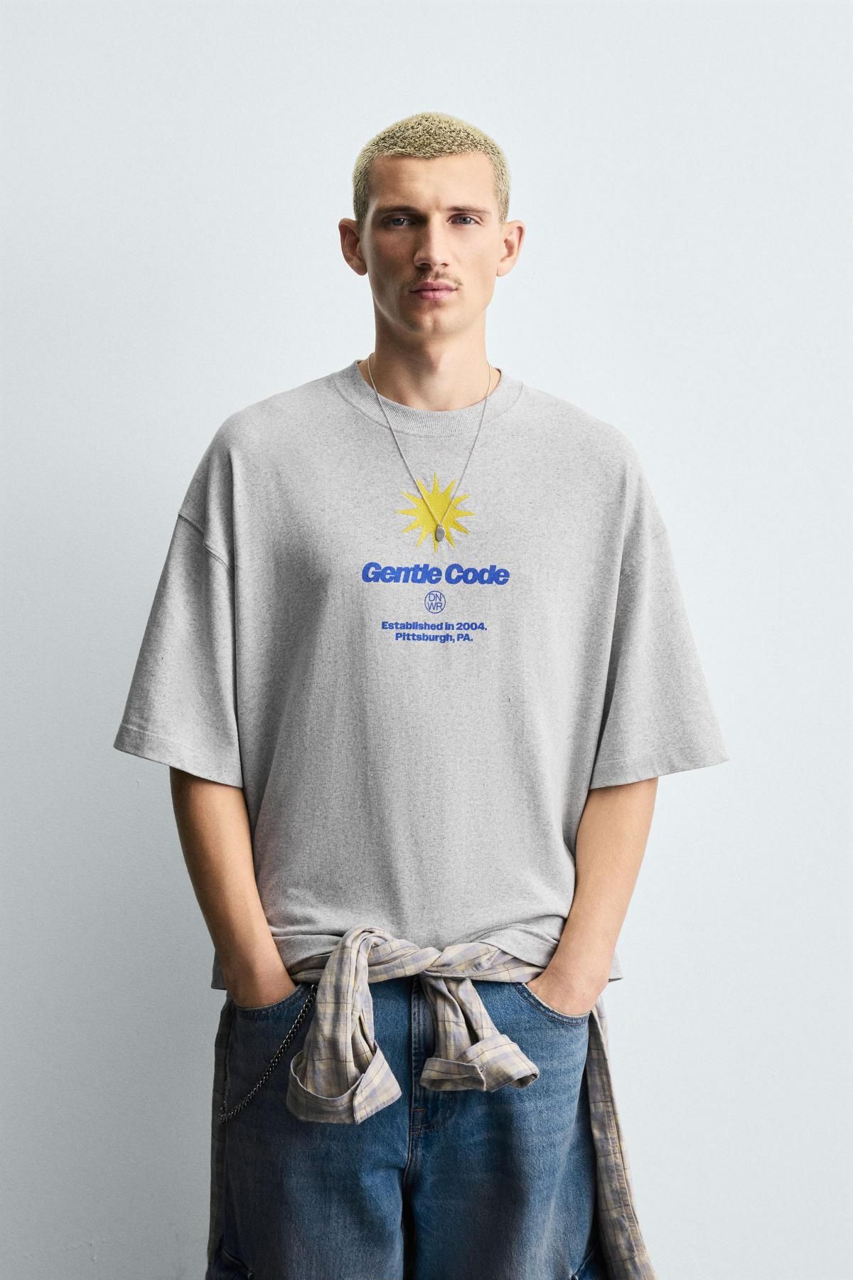 자라 프린트 오버핏 라운드 반팔 티셔츠 6224/387 GREY MARL - 상세 이미지 3