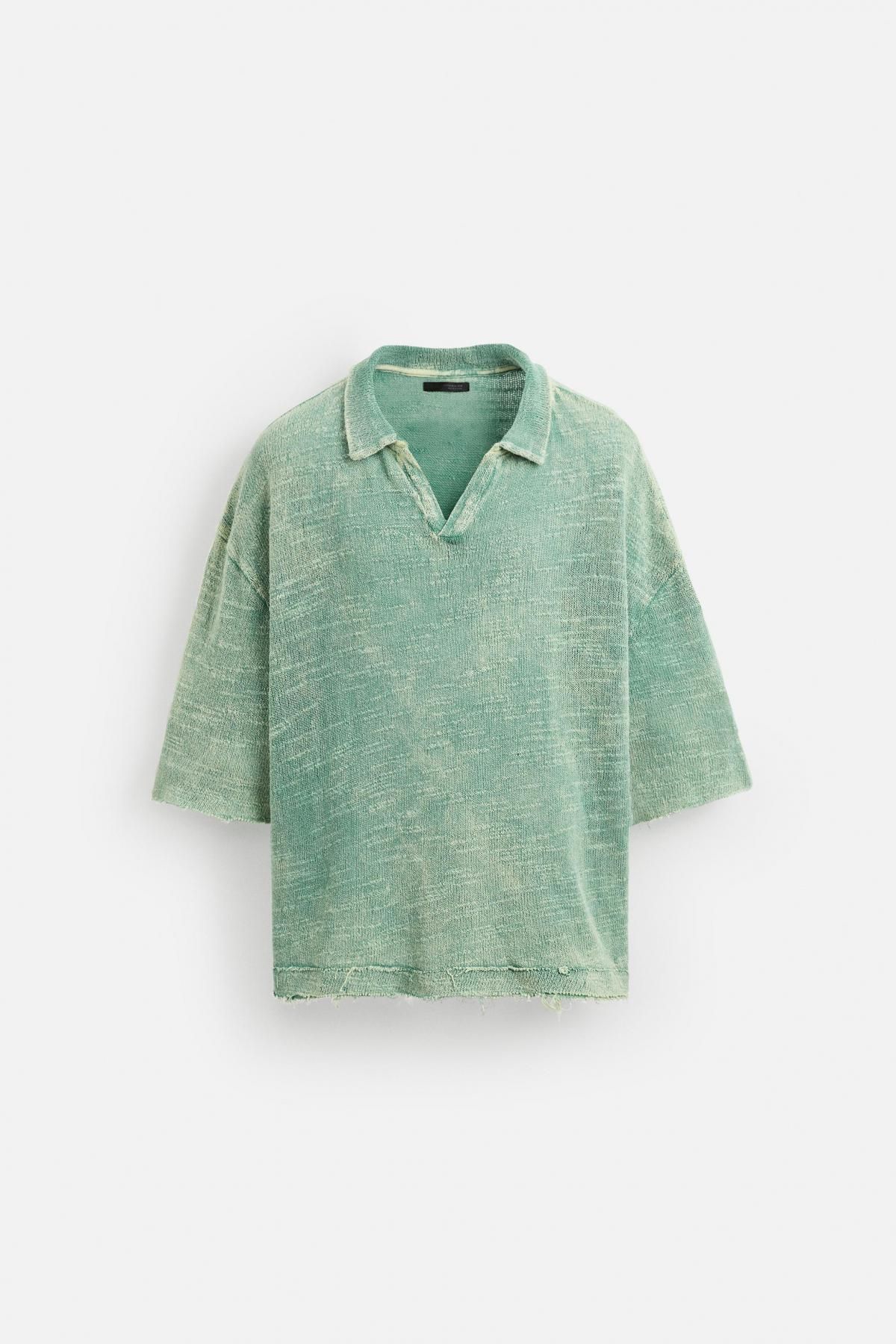 자라 워시드 이펙트 릴렉스드핏 반팔 니트 폴로셔츠 4090/301 WASHED GREEN - 메인 이미지