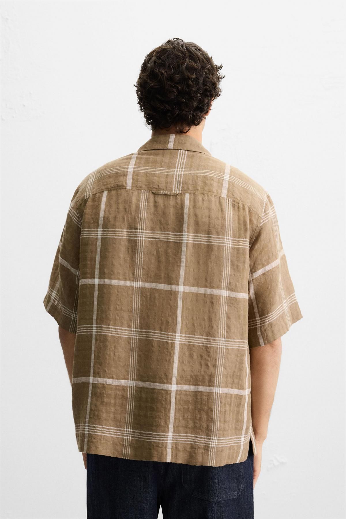 자라 체크 린넨 코튼 반팔 셔츠 5781/034 BROWN - 상세 이미지 4