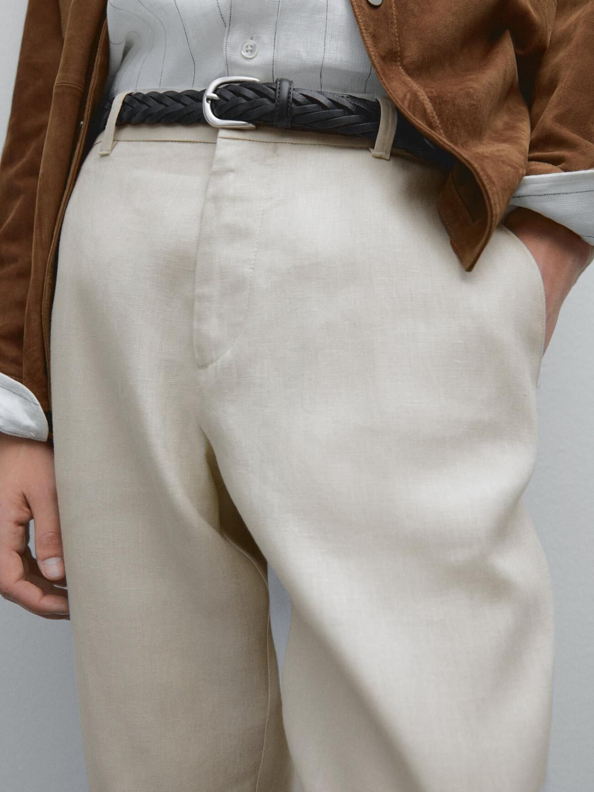 마시모두띠 100 린넨 테이퍼드핏 팬츠 0013/011 BEIGE - 상세 이미지 3