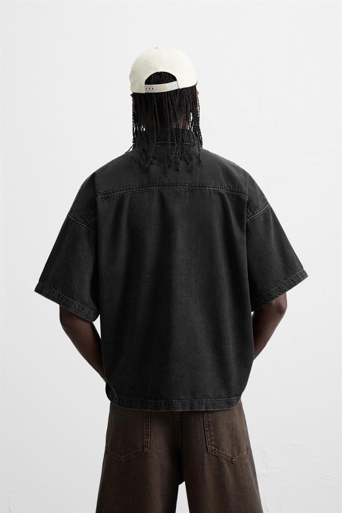 자라 데님 박시핏 집업 반팔 폴로 셔츠 6987/390 BLACK - 상세 이미지 4