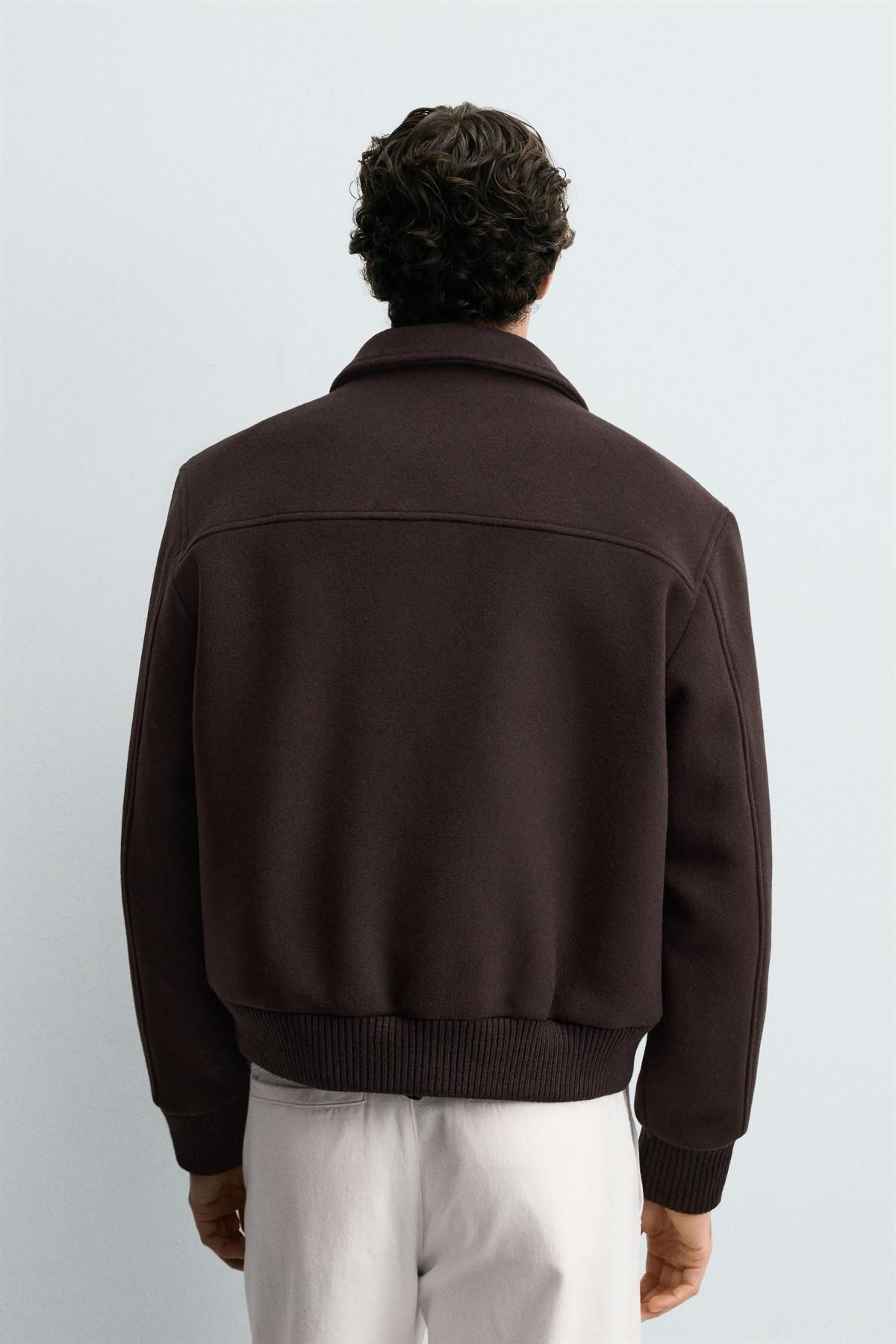 자라 프리미엄 울캐시미어 테크니컬 집업 재킷 5963/520 DARK BROWN - 상세 이미지 4