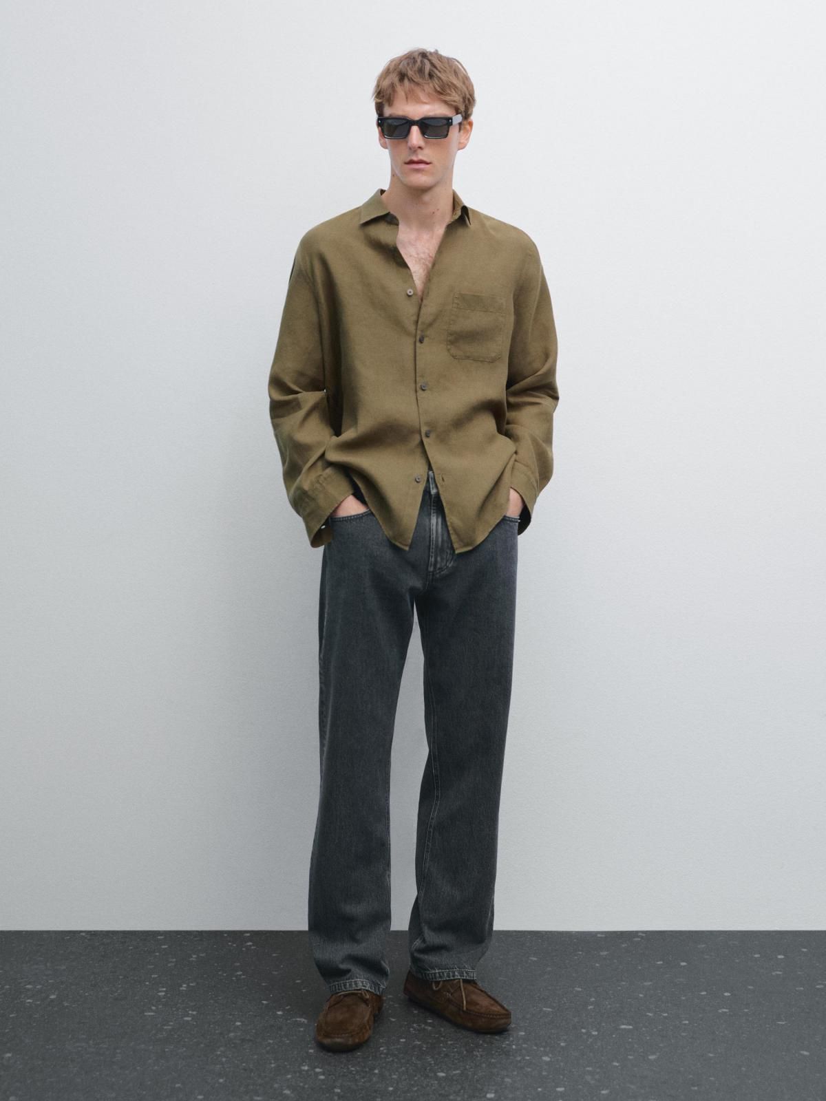 마시모두띠 리넨 클래식핏 포켓 디테일 긴팔 셔츠 1751/777 DARK GREEN - 상세 이미지 2