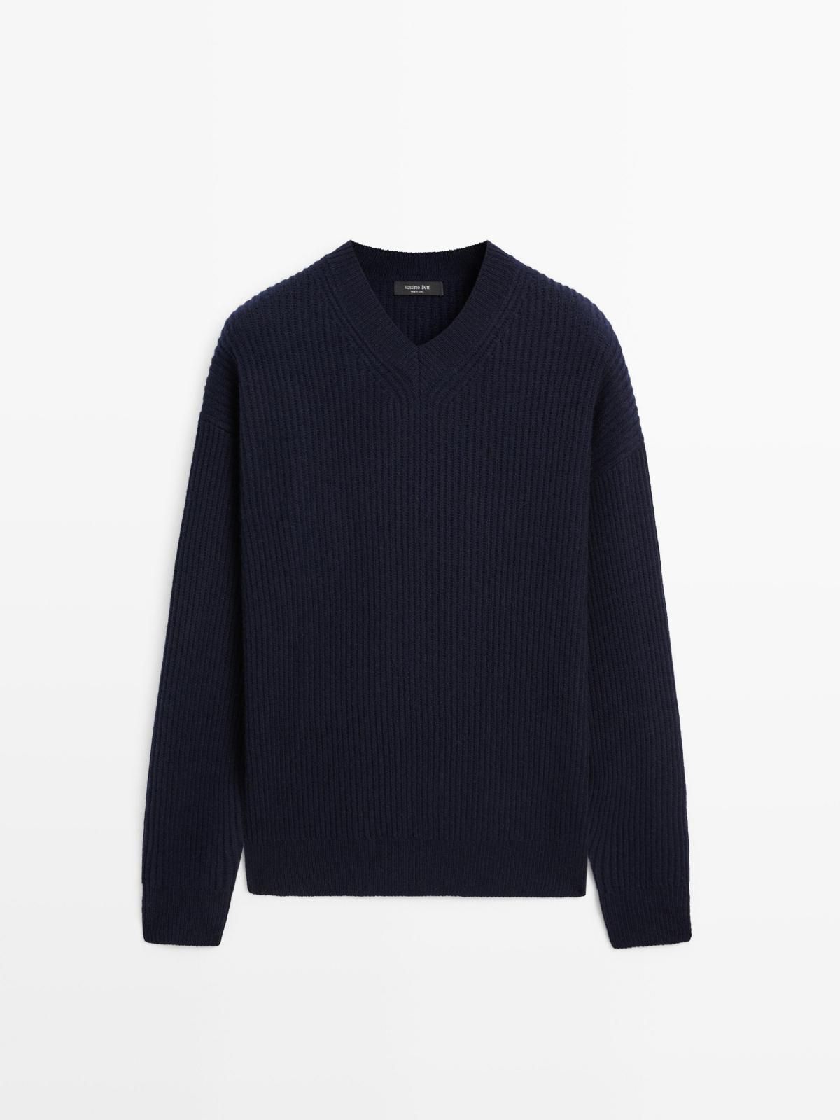 마시모두띠 프리미엄 울블렌드 네이비 브이넥 긴팔 니트 스웨터 1044/228 NAVY BLUE - 상품 이미지