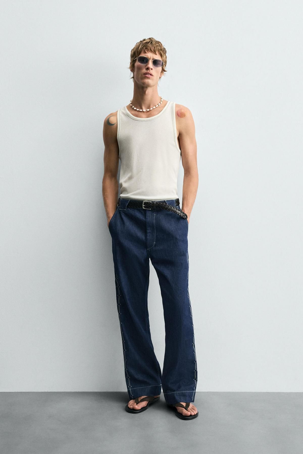 자라 스트라이프 디테일 와이드핏 청바지 4365/315 INDIGO - 상세 이미지 2