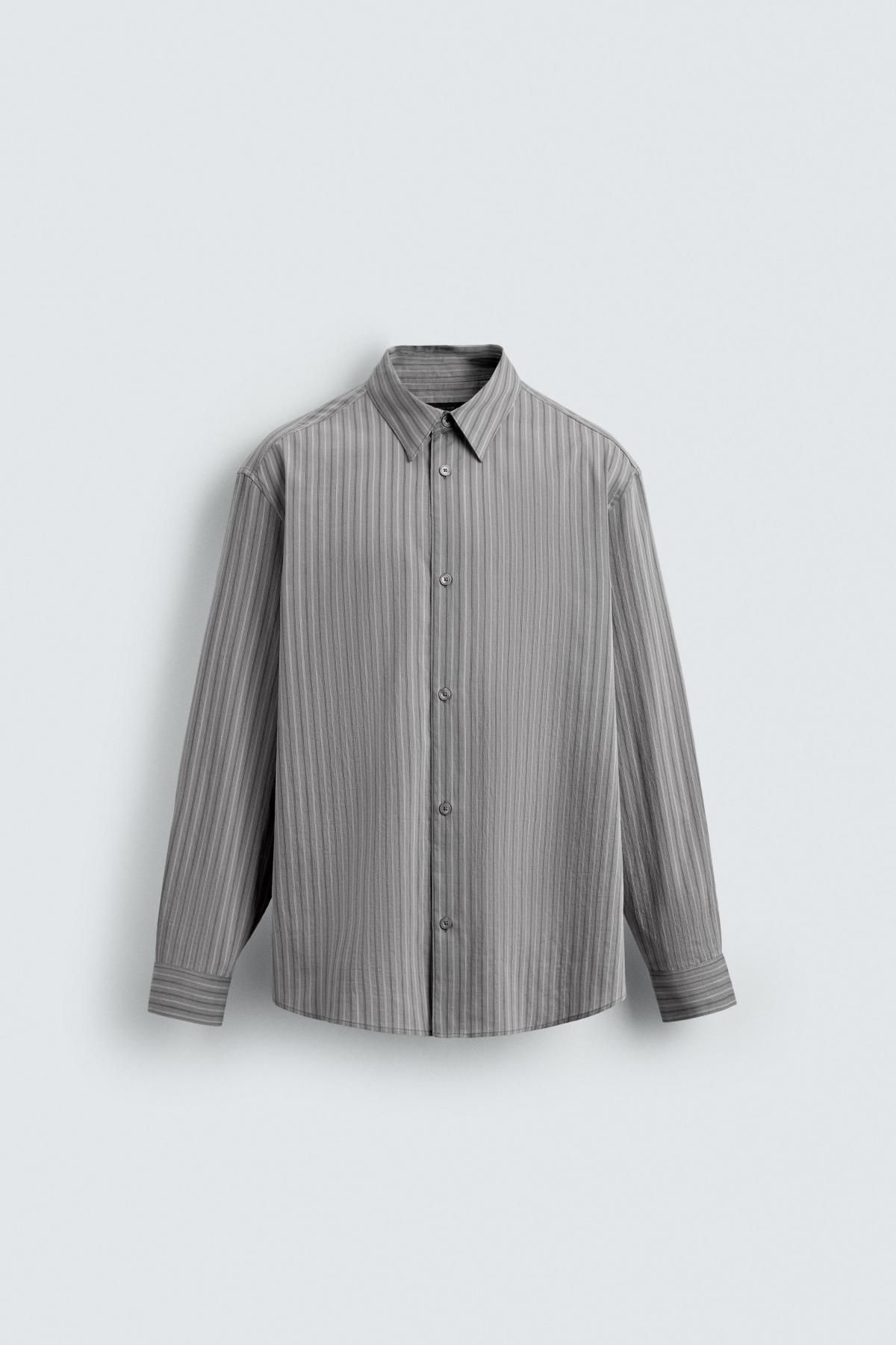 자라 캐주얼 오버핏 스트라이프 텍스처 긴팔 셔츠 5907/143 GREY MARL - 메인 이미지