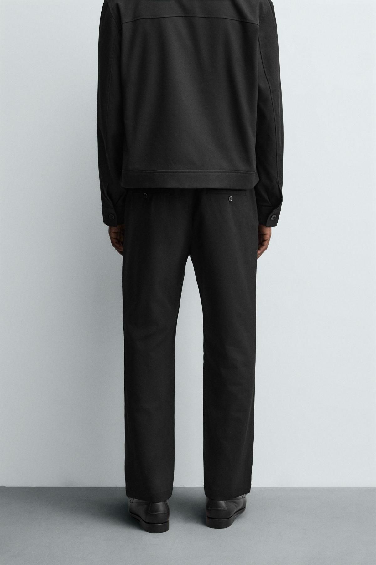 자라 미니멀 조거 웨이스트 레귤러핏 슬랙스 팬츠 1437/445 BLACK - 상세 이미지 3