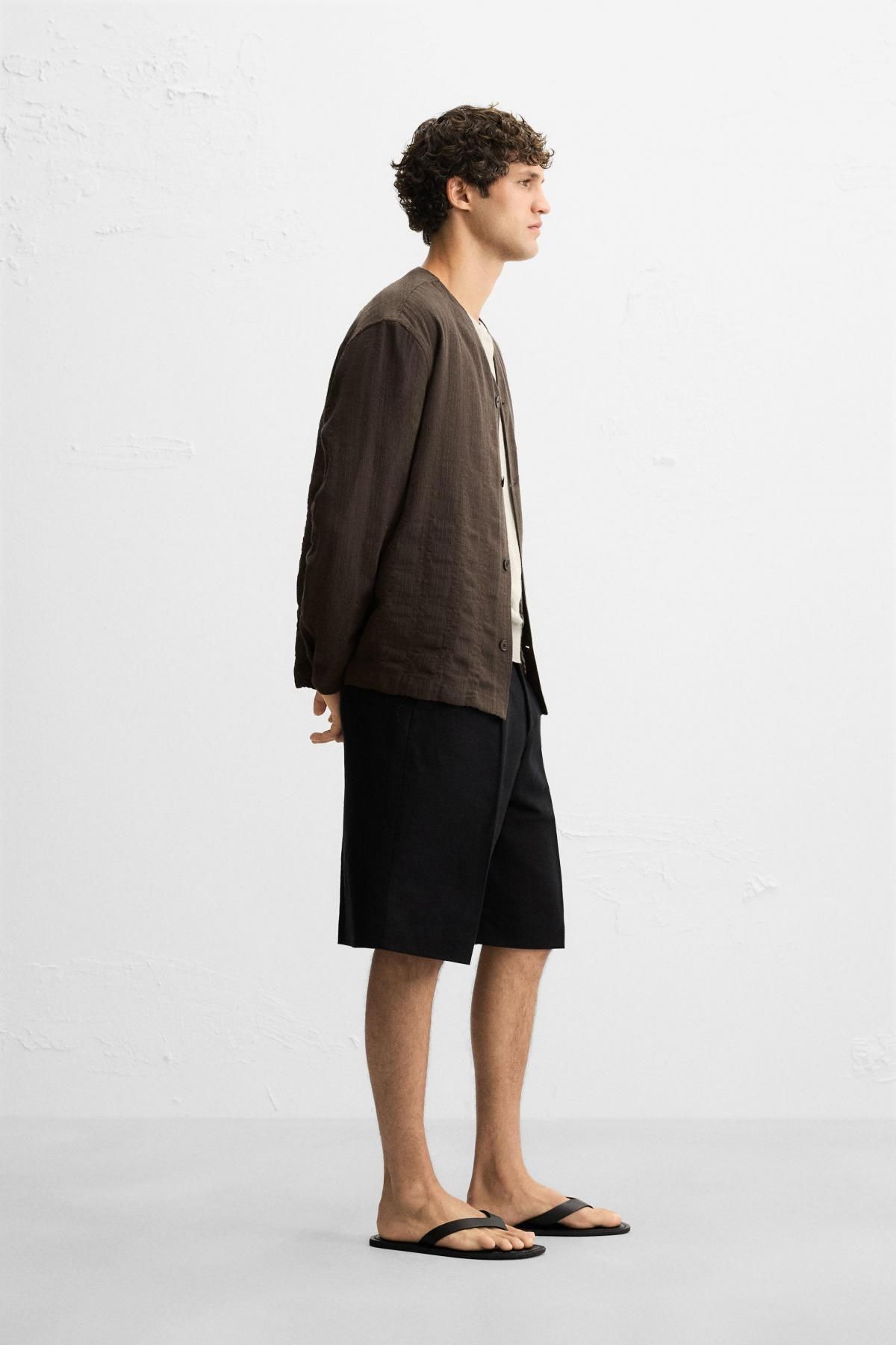 자라 스트라이프 자카드 브이넥 긴팔 셔츠 5782/042 BROWN - 상세 이미지 5