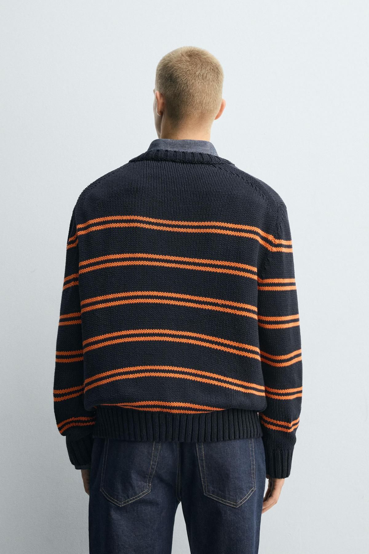 자라 자카드 스트라이프 라운드 니트 스웨터 6771/305 NAVY BLUE - 상세 이미지 4