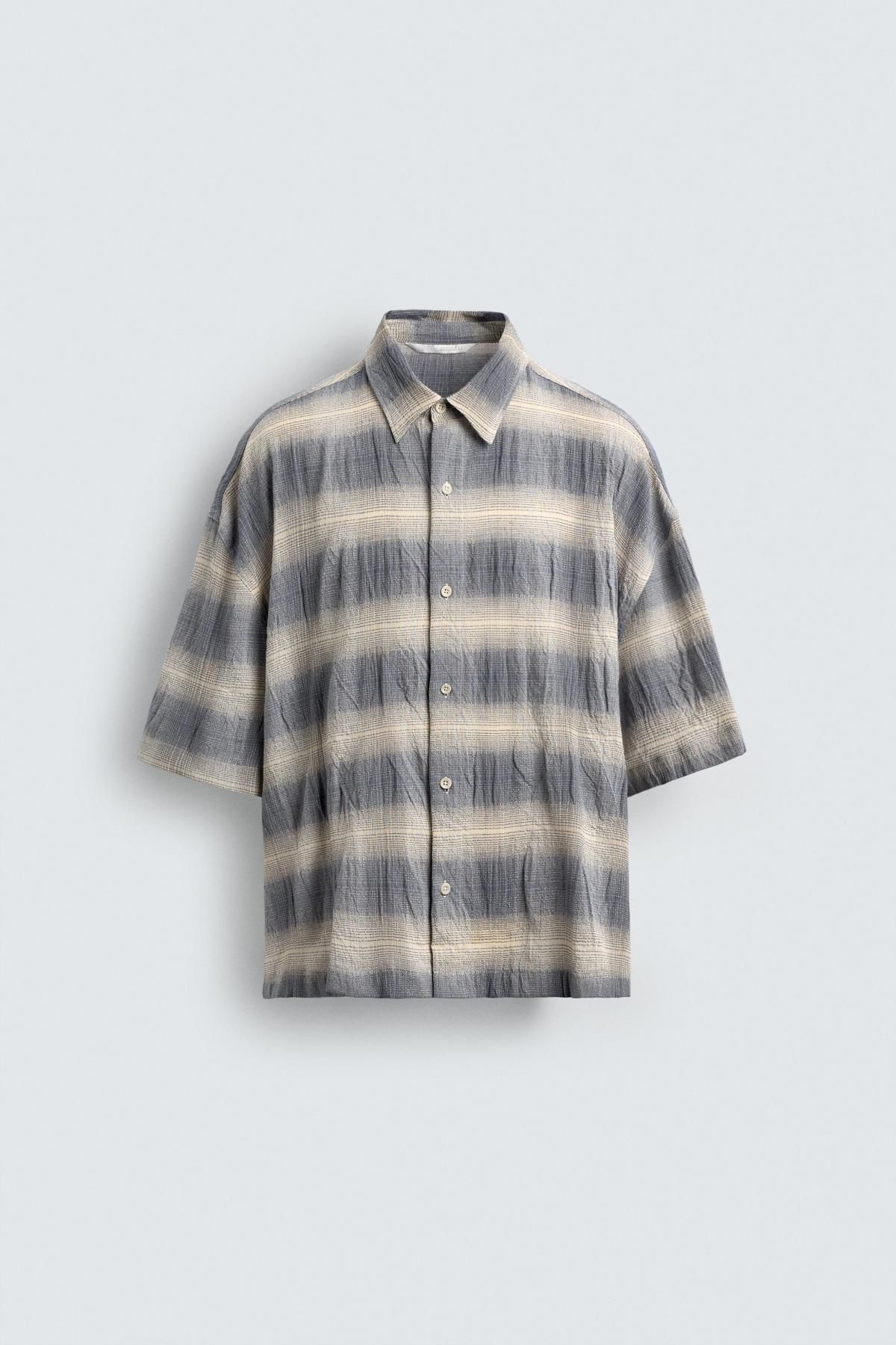 자라 텍스처 체크 릴렉스핏 반팔 셔츠 0399/302 BLUE - 메인 이미지