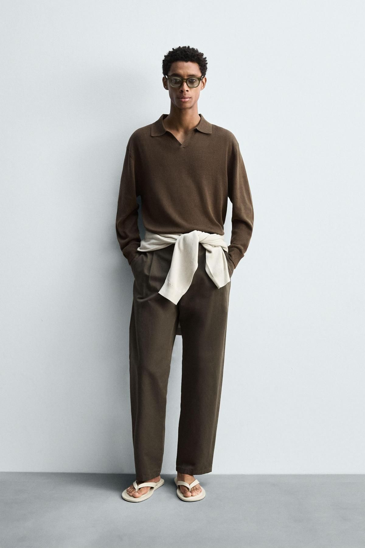 자라 브라운 코튼 헴프 레귤러핏 니트 긴팔 폴로셔츠 2893/305 BLACK / BROWN - 상세 이미지 2