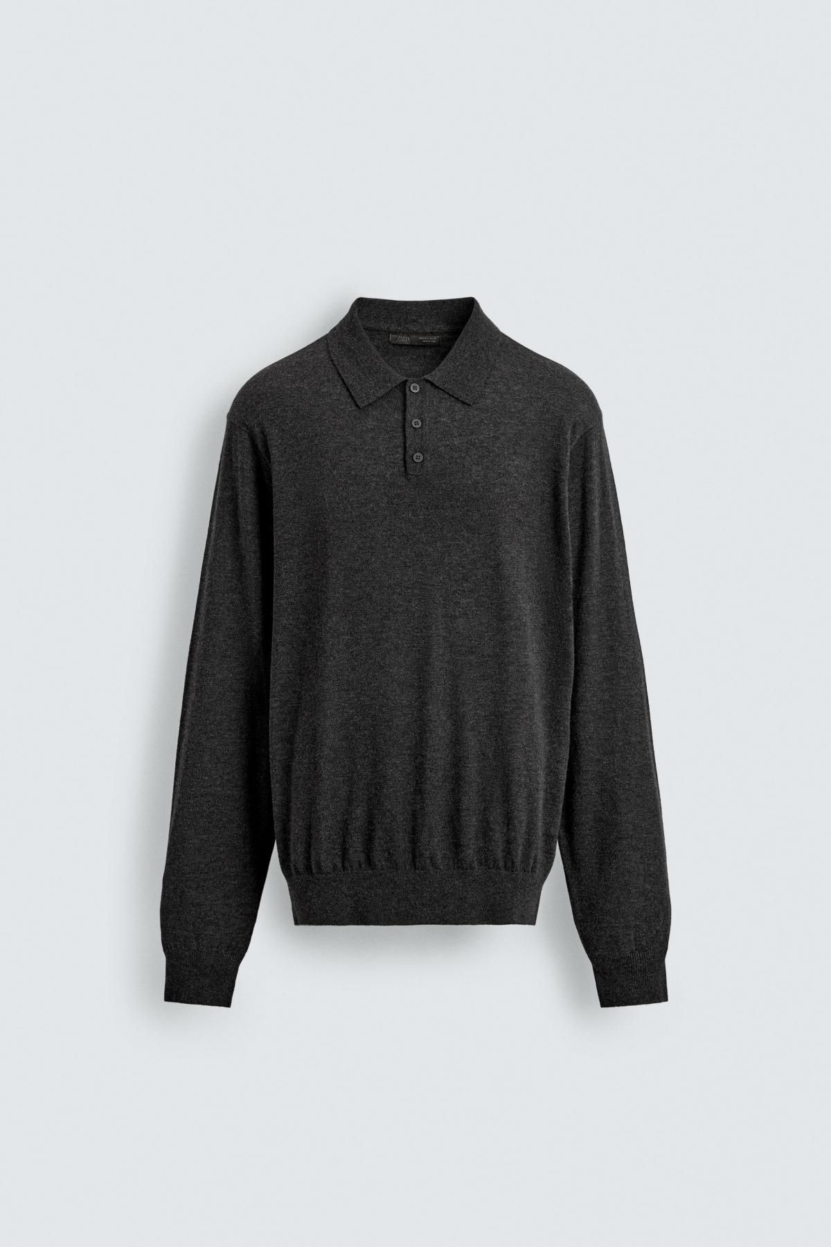 자라 울 실크 긴팔 폴로 니트 스웨터 0077/304 ANTHRACITE GREY - 상품 이미지