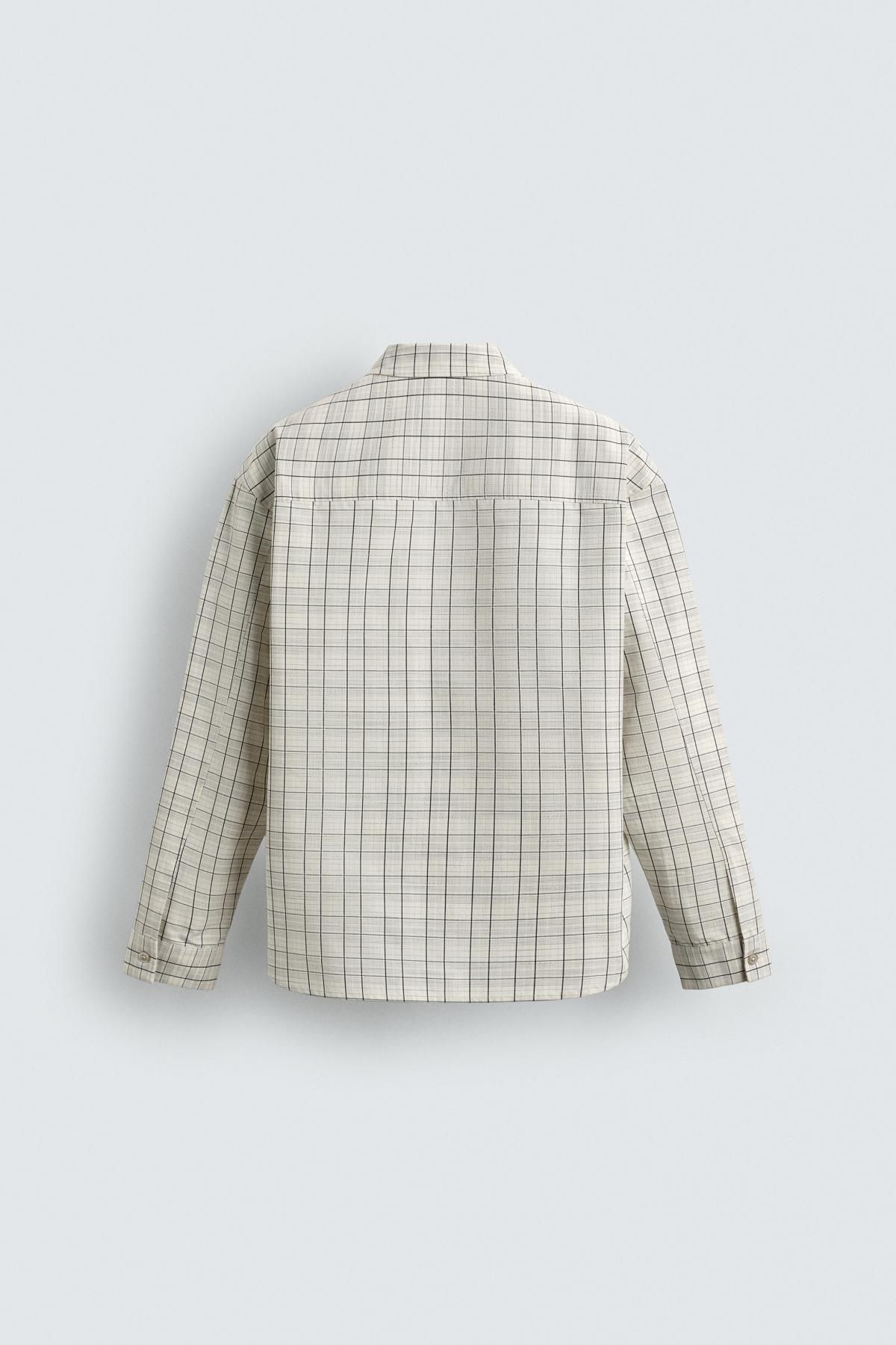 자라 텍스처드 체크 오버핏 오버셔츠 2688/115 OYSTER-WHITE - 상세 이미지 2