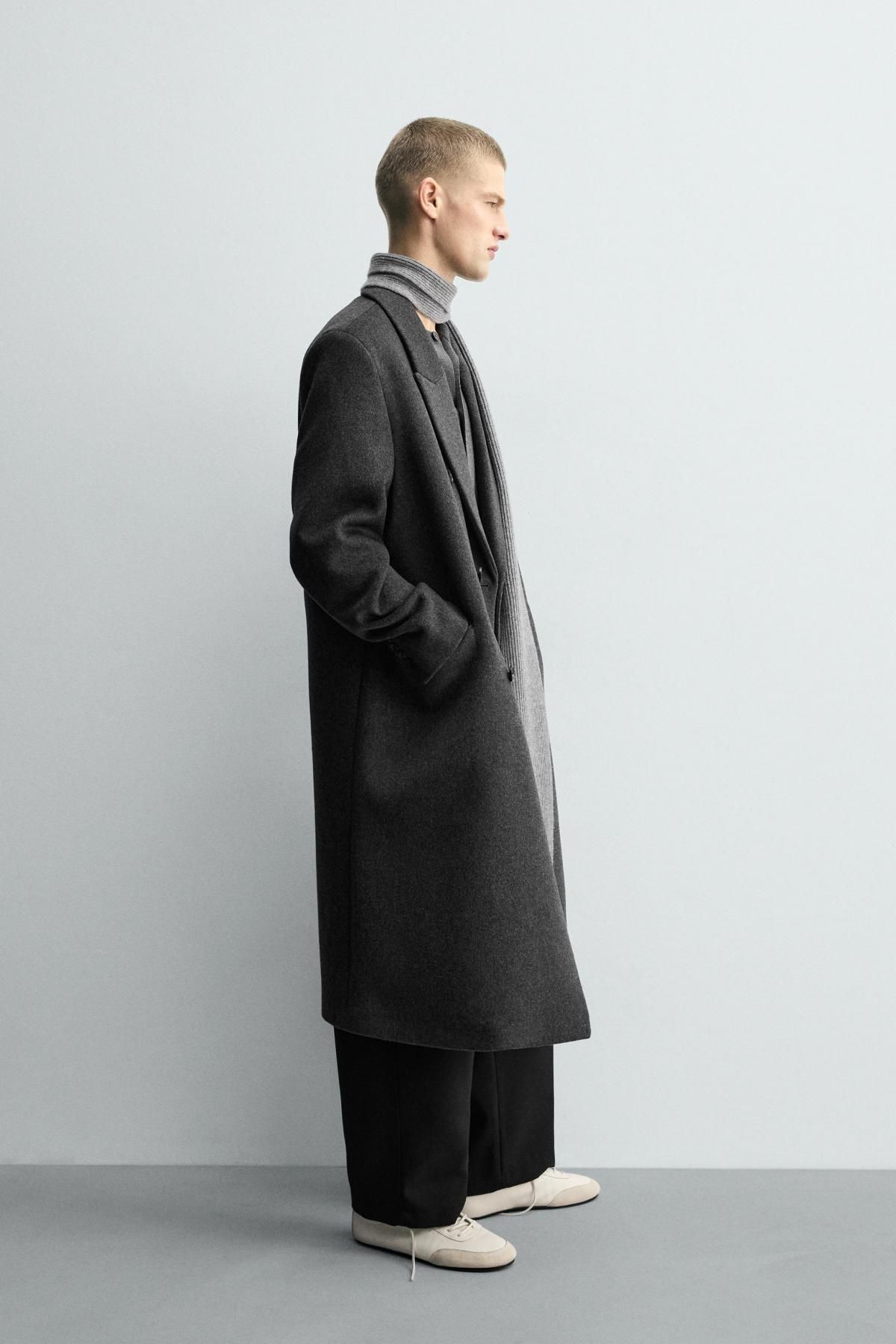 자라 울 블렌드 더블 코트 남성 오버핏 5854/304 GREY MARL - 상세 이미지 5