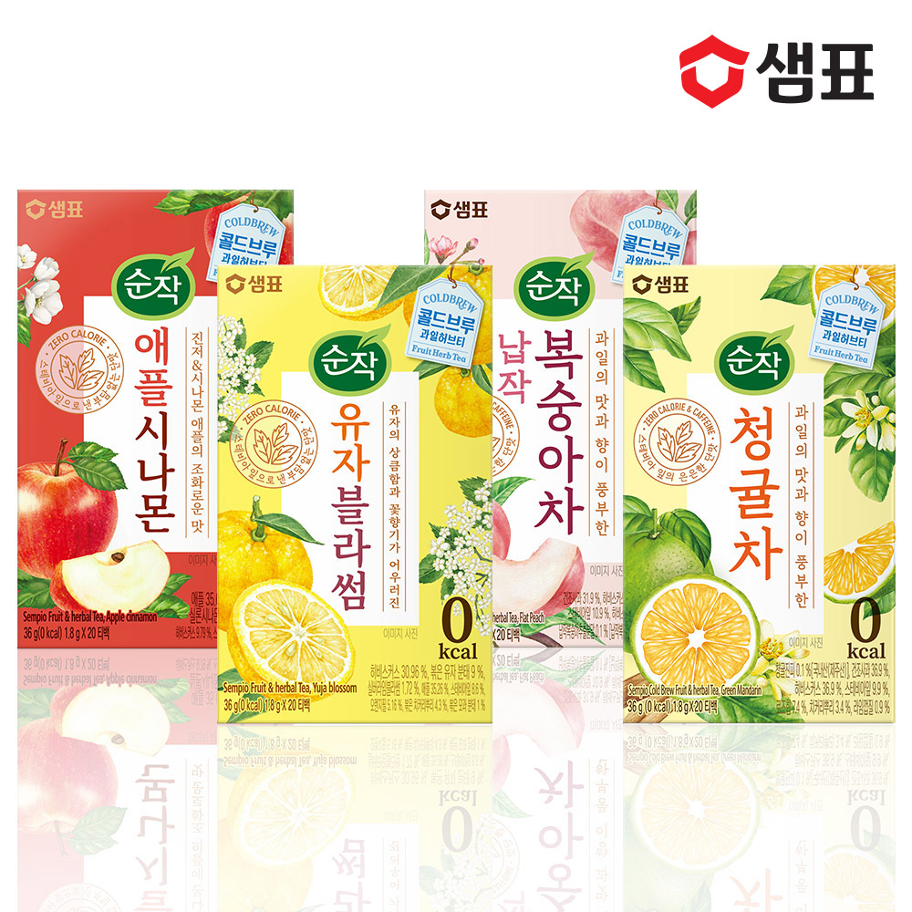 순작 콜드브루 아이스차 4종 2+2개 골라담기 (유자 복숭아 청귤 애플시나몬) - 상품 이미지