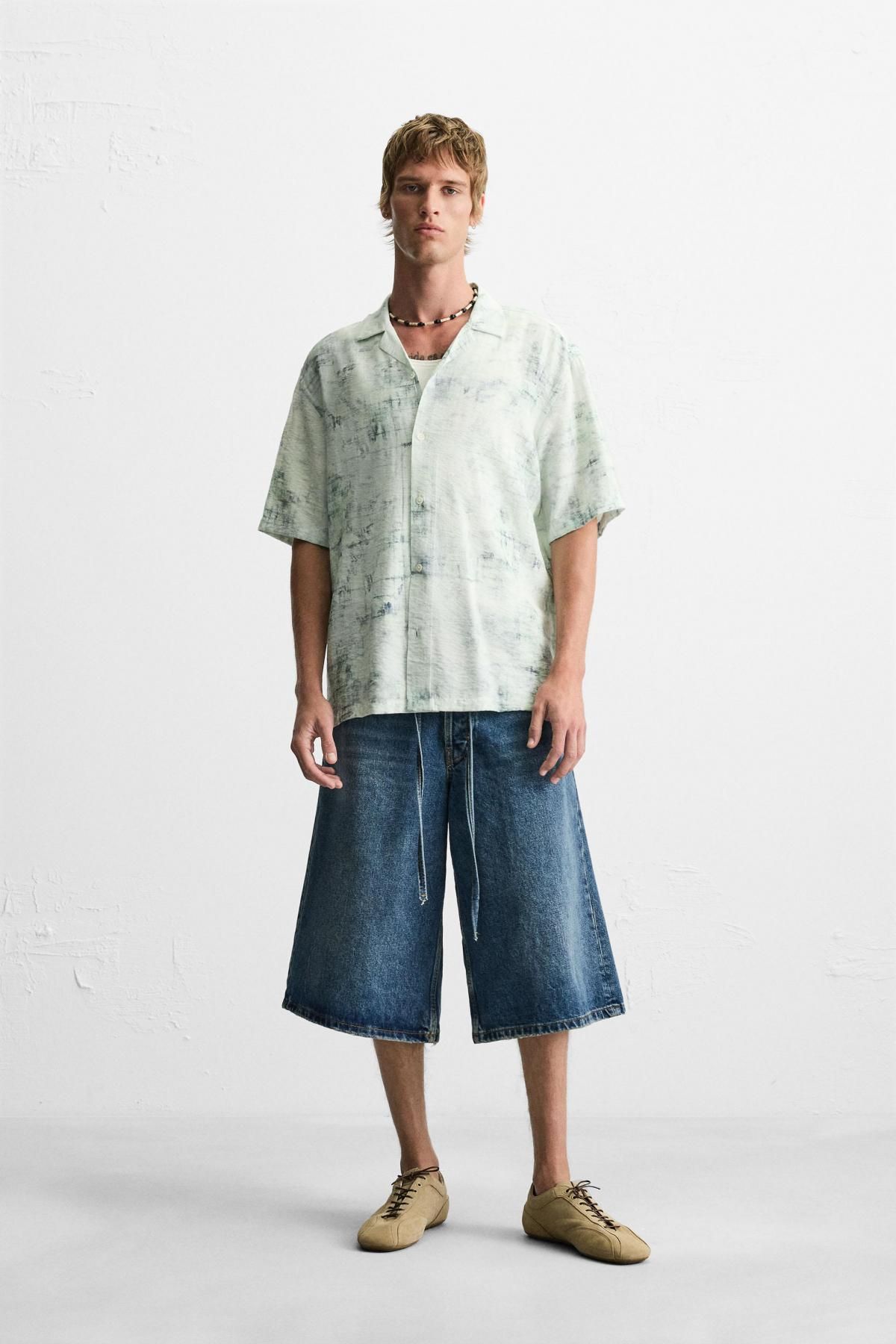 자라 비스코스 릴렉스핏 앱스트랙 프린트 반팔 셔츠 7545/310 GREENISH - 상세 이미지 2