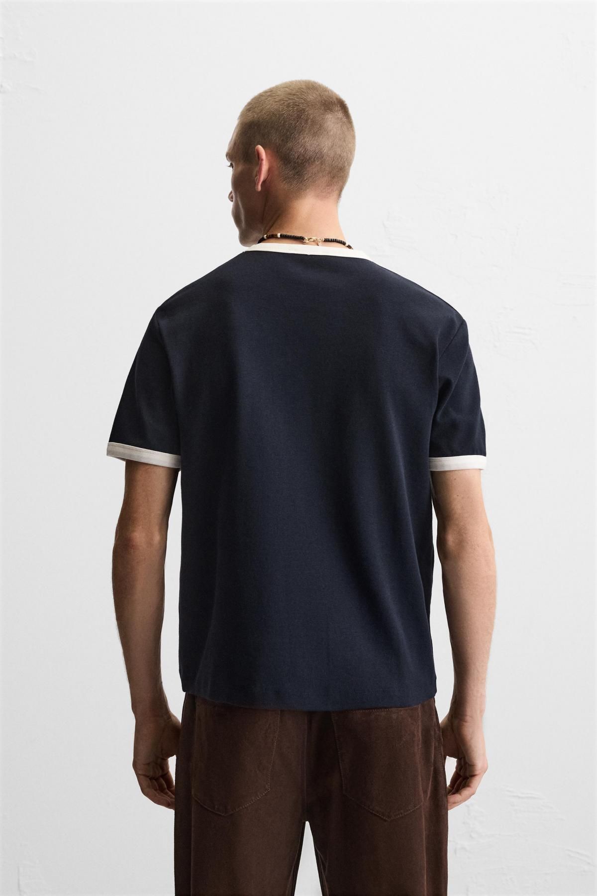 자라 캐주얼 배색 포인트 슬로건 반팔 티셔츠 6224/343 NAVY BLUE - 상세 이미지 4