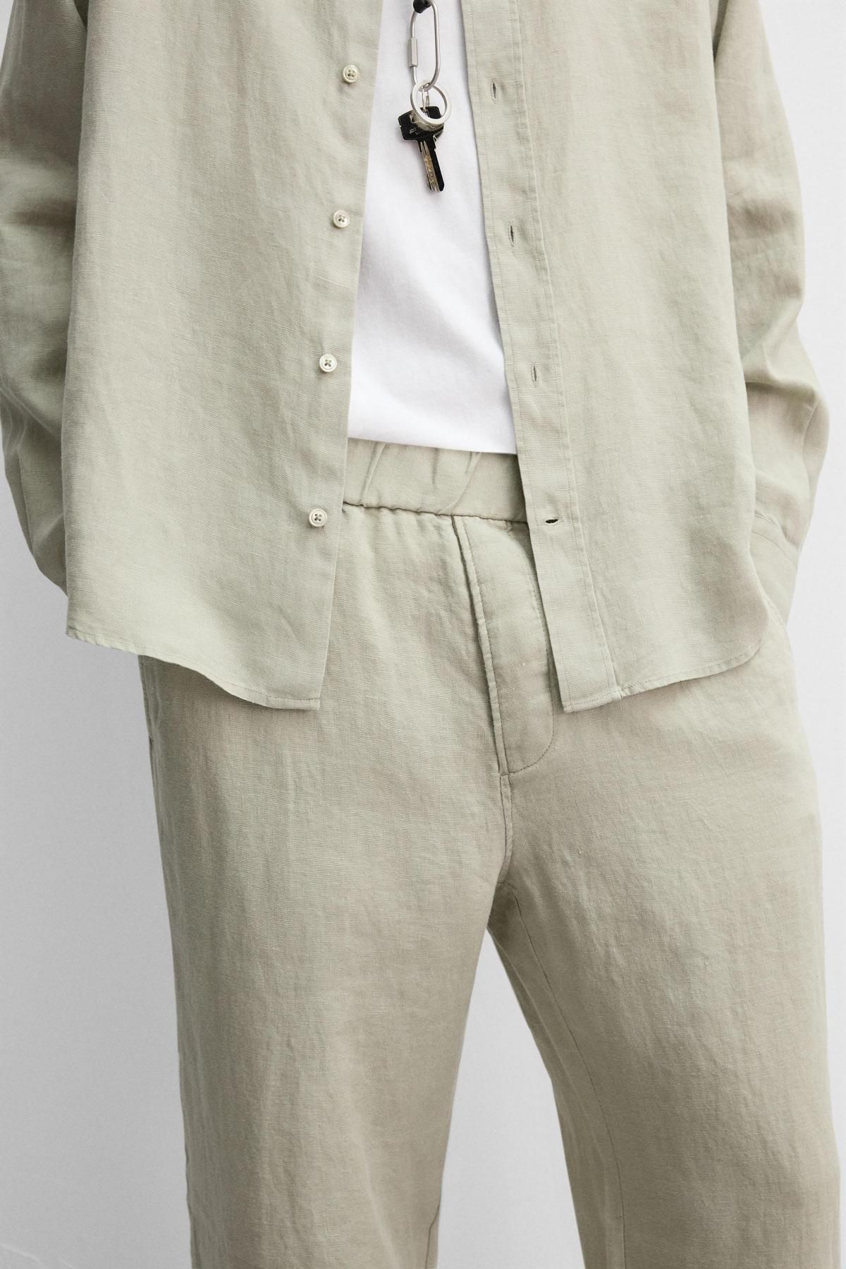 자라 프리미엄 린넨 와이드 밴딩 팬츠 4331/181 LIGHT BEIGE 이미지 6