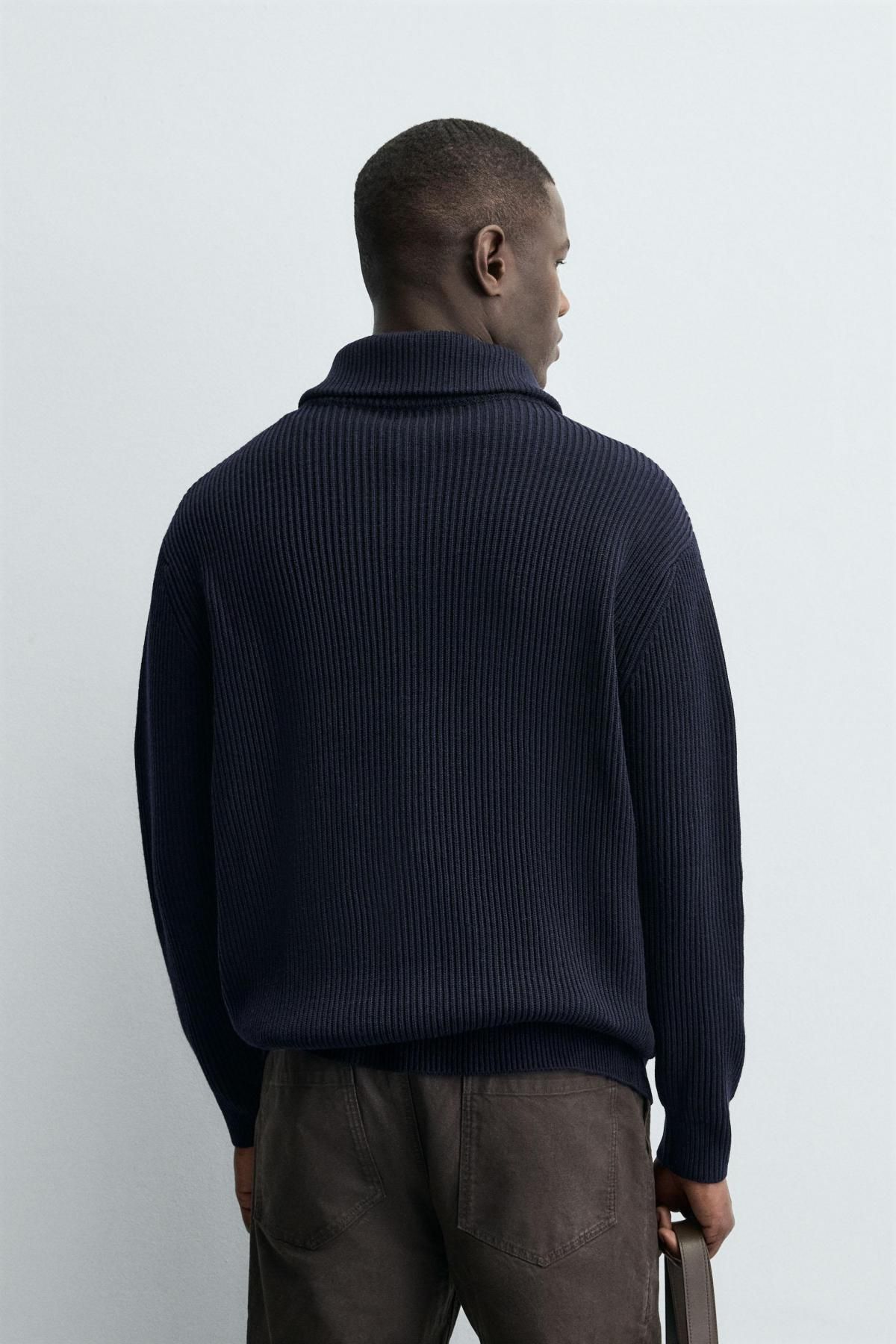 자라 테크니컬 하이넥 집업 니트 가디건 9598/398 NAVY BLUE - 상세 이미지 4