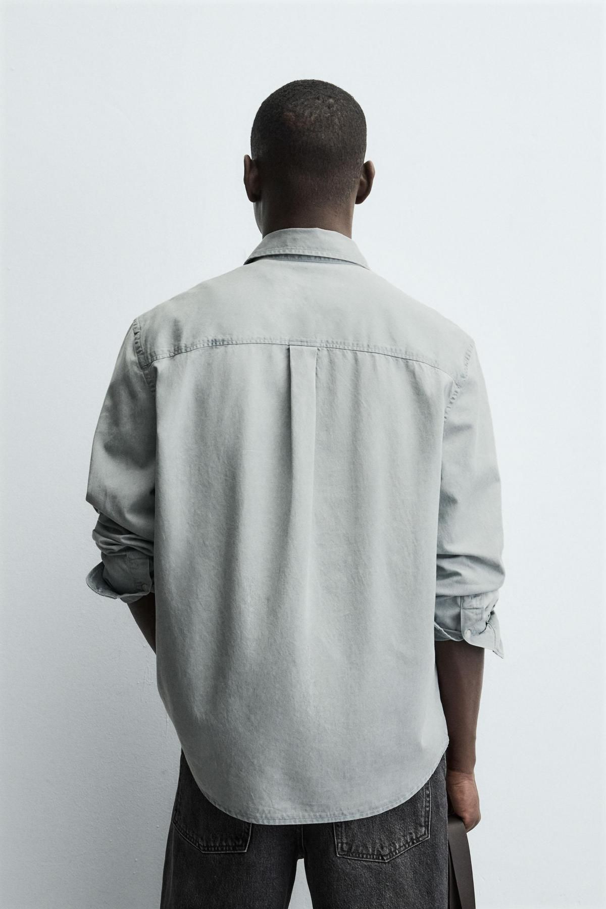 자라 워시드 테크니컬 트윌 텍스처 긴팔 셔츠 6887/400 GREYISH - 상세 이미지 4