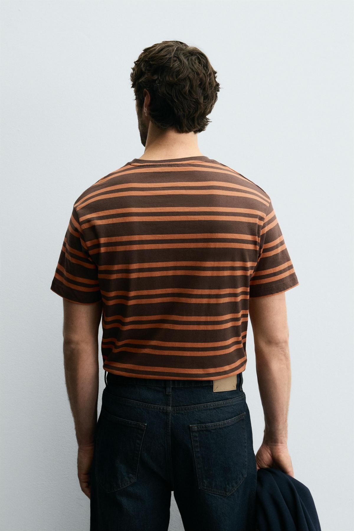 자라 캐주얼 스트라이프 자카드 반팔 티셔츠 6462/302 BROWN - 상세 이미지 4