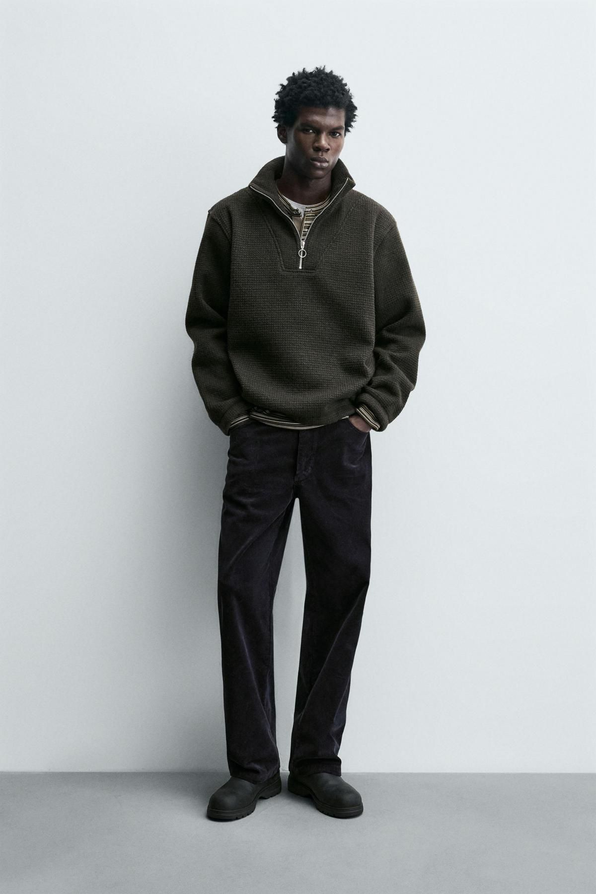 자라 테크니컬 텍스처 지퍼넥 스웨트셔츠 4087/354 DARK GREEN - 상세 이미지 2