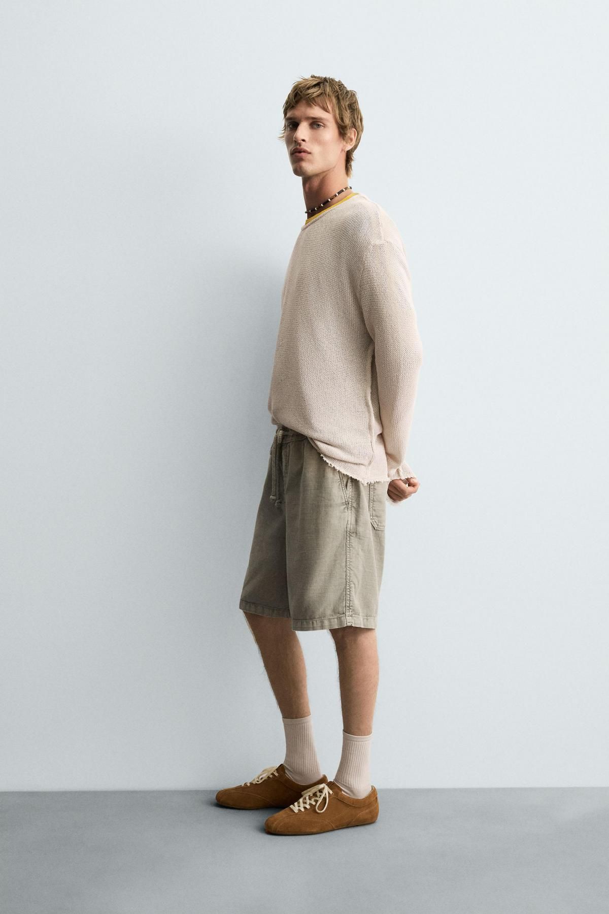 자라 워시드 릴랙스핏 코튼 버뮤다 밴딩 반바지 9252/380 KHAKI - 상세 이미지 5
