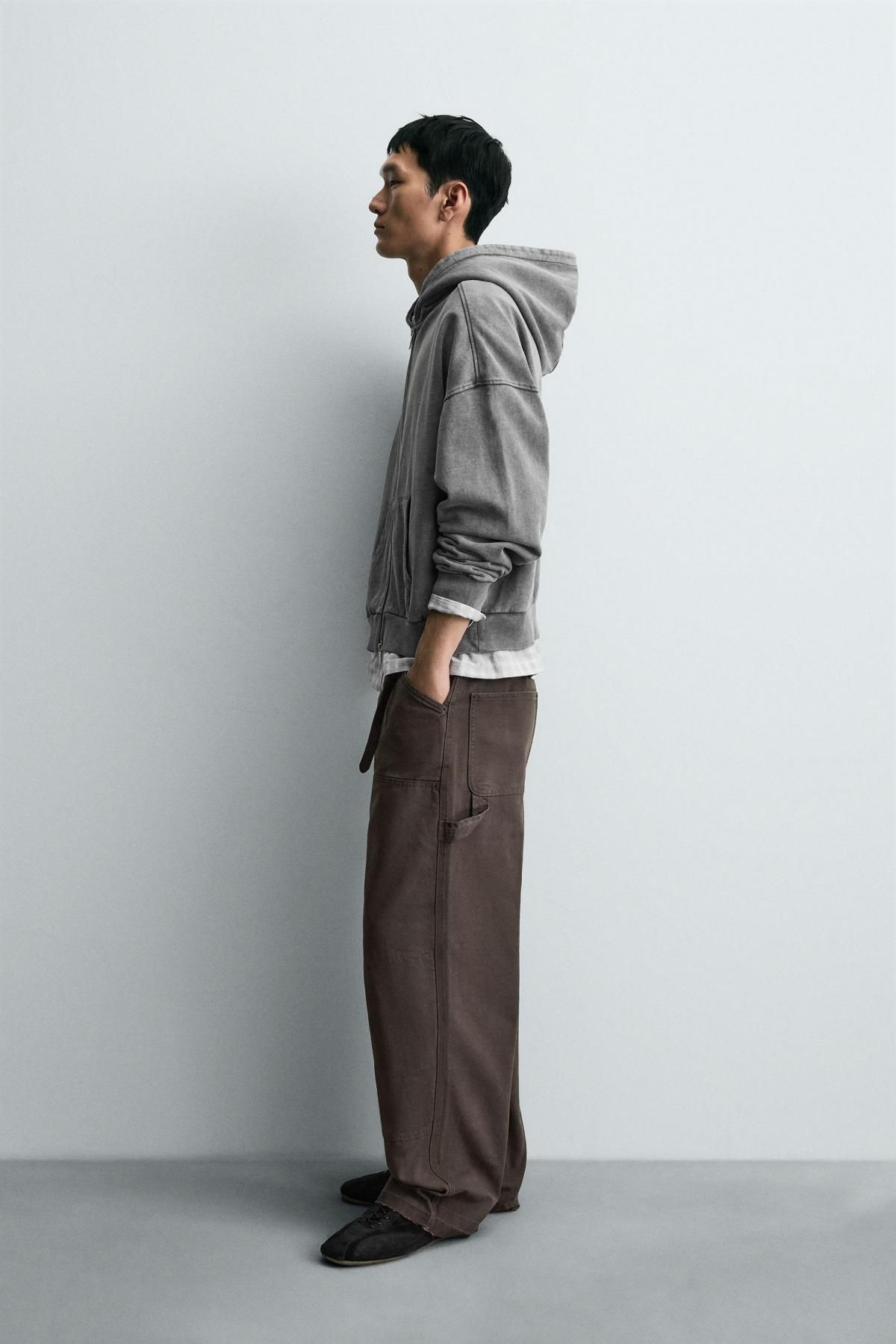 자라 빈티지 스플래터 와이드 카펜터 코튼 팬츠 4365/307 BROWN - 상세 이미지 4