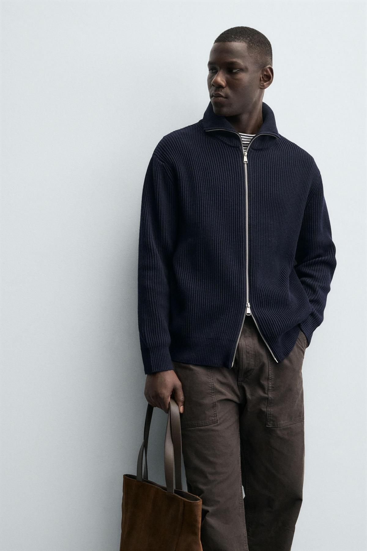 자라 테크니컬 하이넥 집업 니트 가디건 9598/398 NAVY BLUE 이미지 7