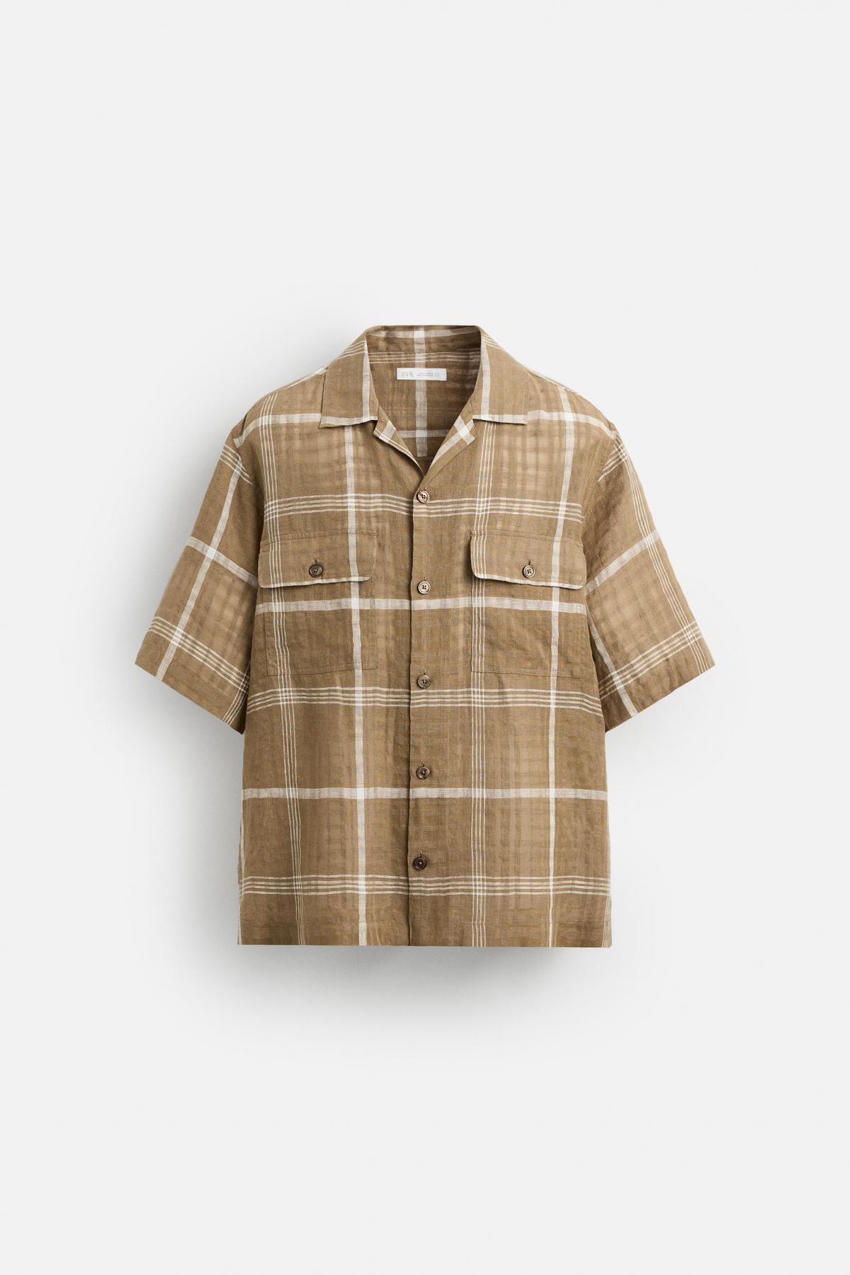 자라 체크 린넨 코튼 반팔 셔츠 5781/034 BROWN - 메인 이미지