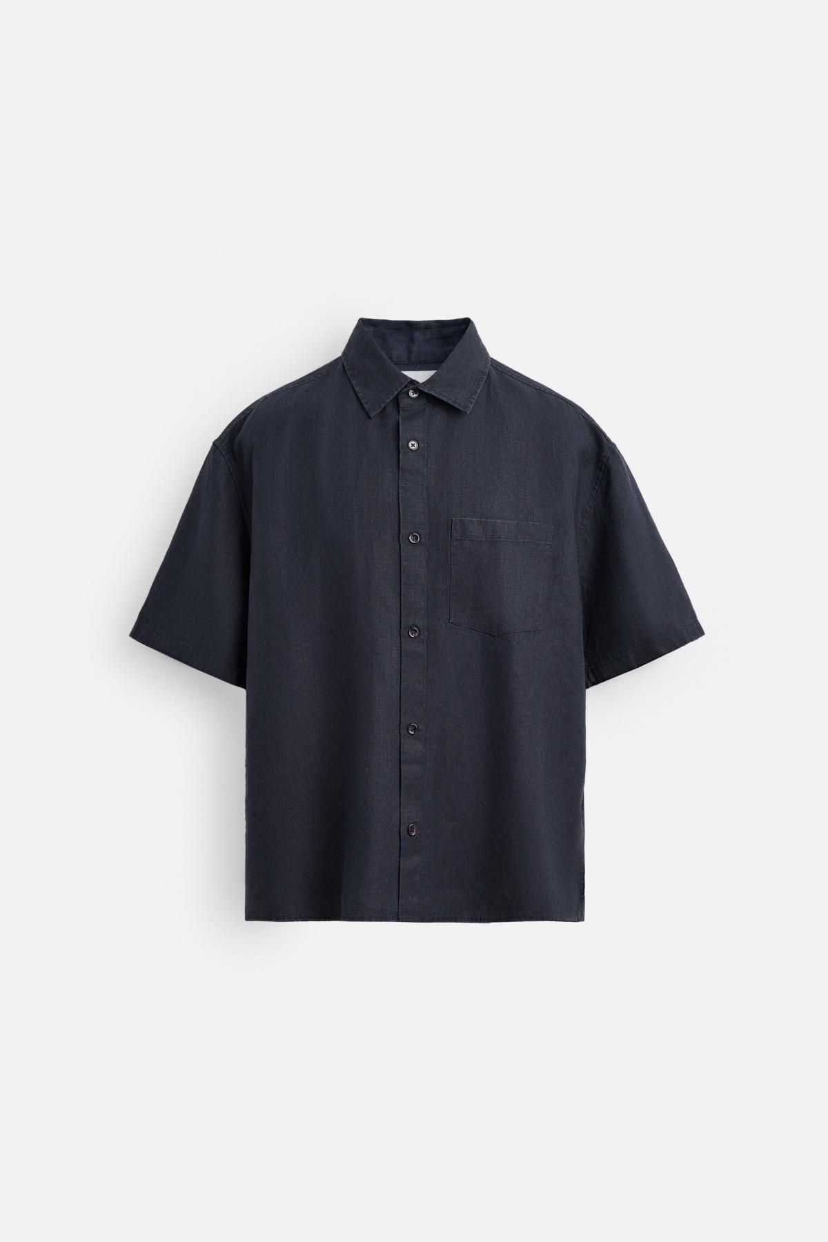 자라 친환경 헴프 반팔 셔츠 5344/413 DARK NAVY - 메인 이미지