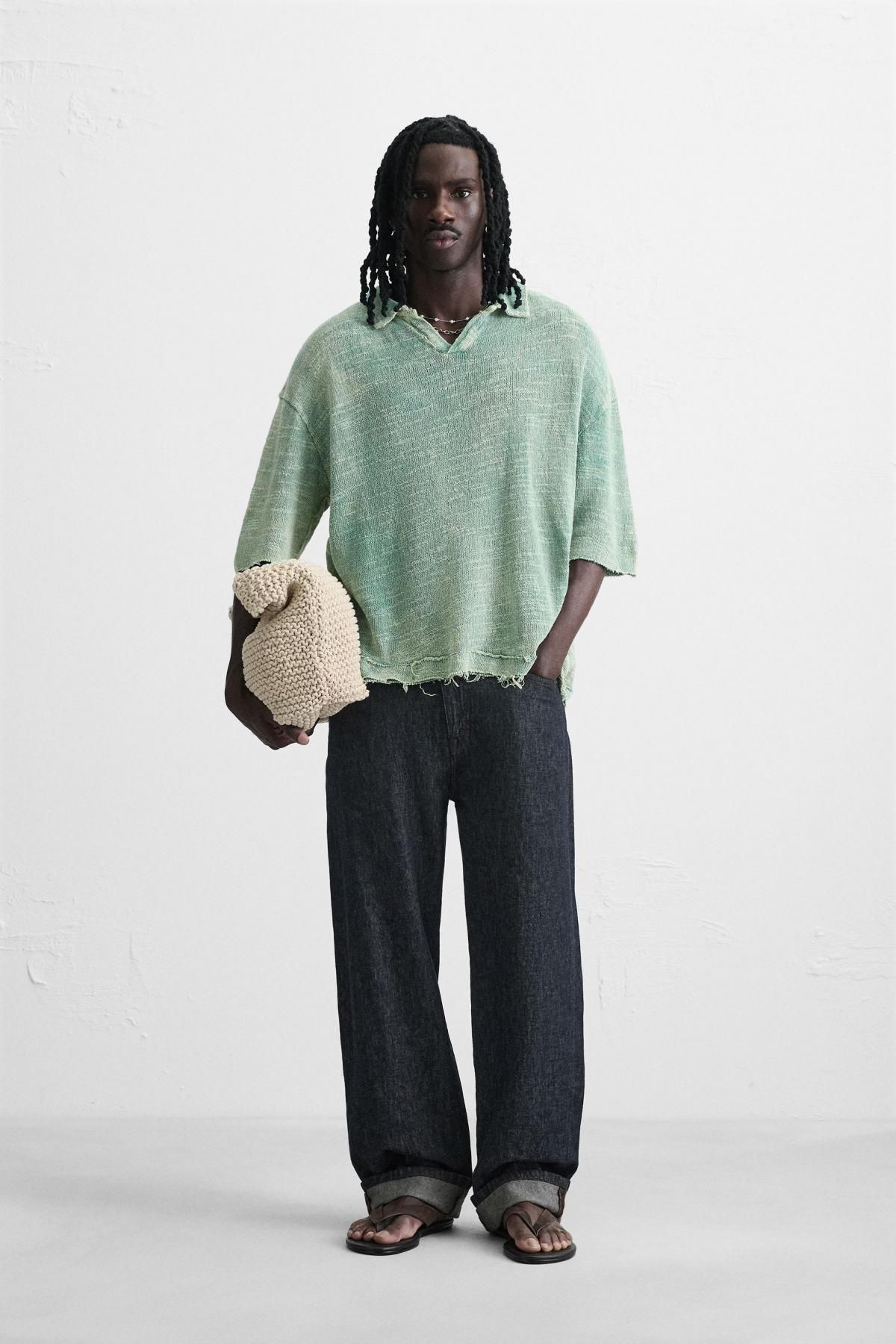 자라 워시드 이펙트 릴렉스드핏 반팔 니트 폴로셔츠 4090/301 WASHED GREEN - 상세 이미지 2