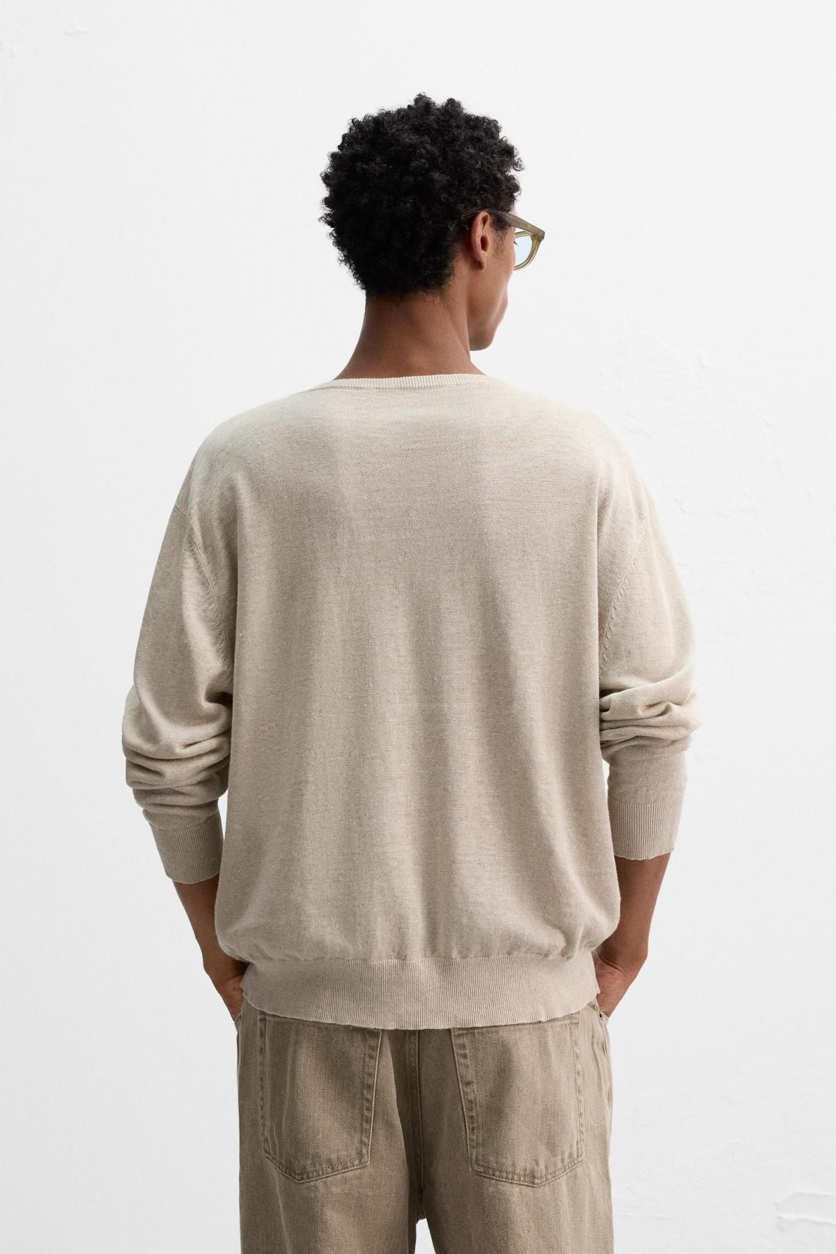 자라 라이트 린넨 라운드 니트 스웨터 2893/336 BEIGE MARL - 상세 이미지 4
