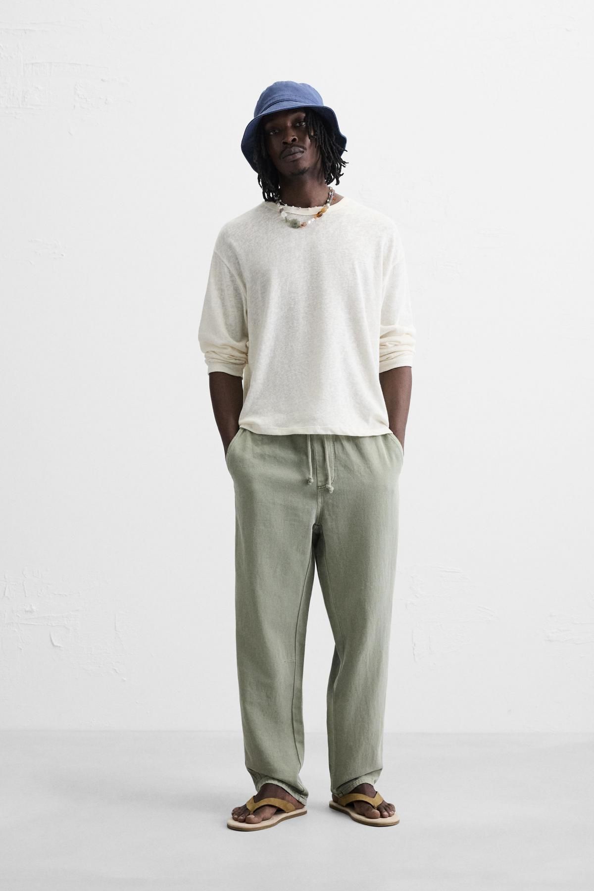 자라 코튼 린넨 와이드 팬츠 4575/406 LIGHT KHAKI - 상세 이미지 2