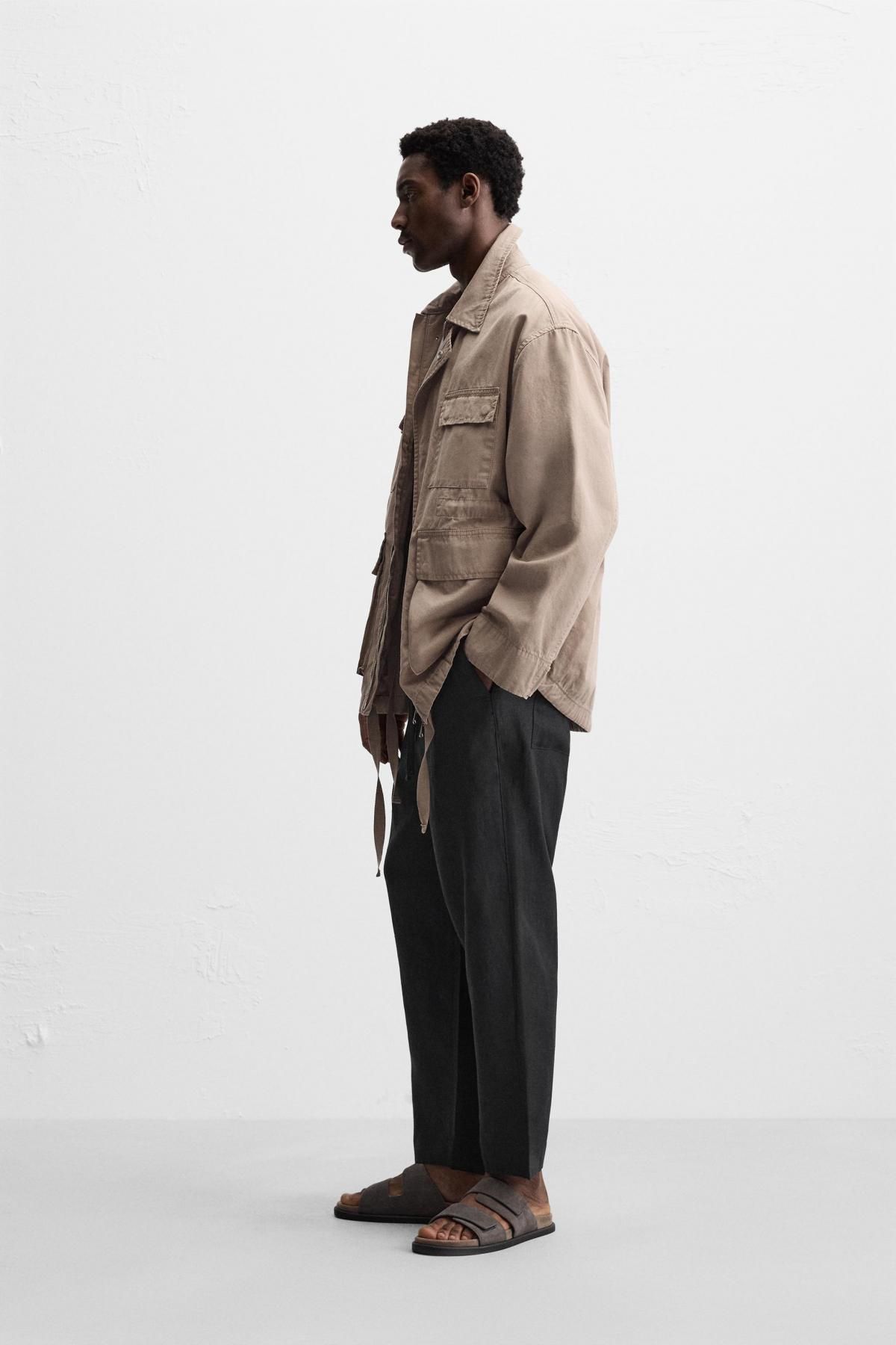 자라 100 리넨 와이드 팬츠 5070/112 BLACK - 상세 이미지 4