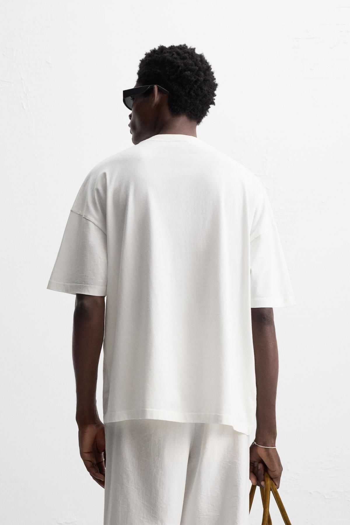 자라 아트웍 배색 자수 반팔 티셔츠 6224/349 WHITE - 상세 이미지 4