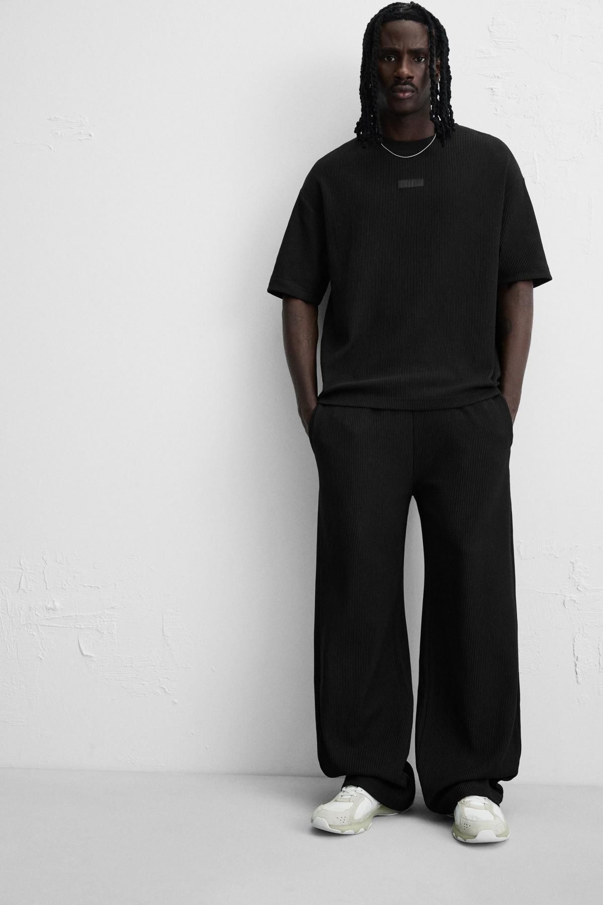 자라 블랙 버티컬 텍스처 릴랙스 조거 팬츠 0761/398 BLACK - 상세 이미지 5