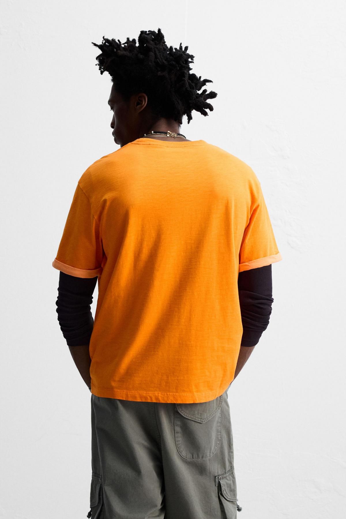 자라 오버핏 프린트 코튼 반팔 티셔츠 1277/321 ORANGE - 상세 이미지 4