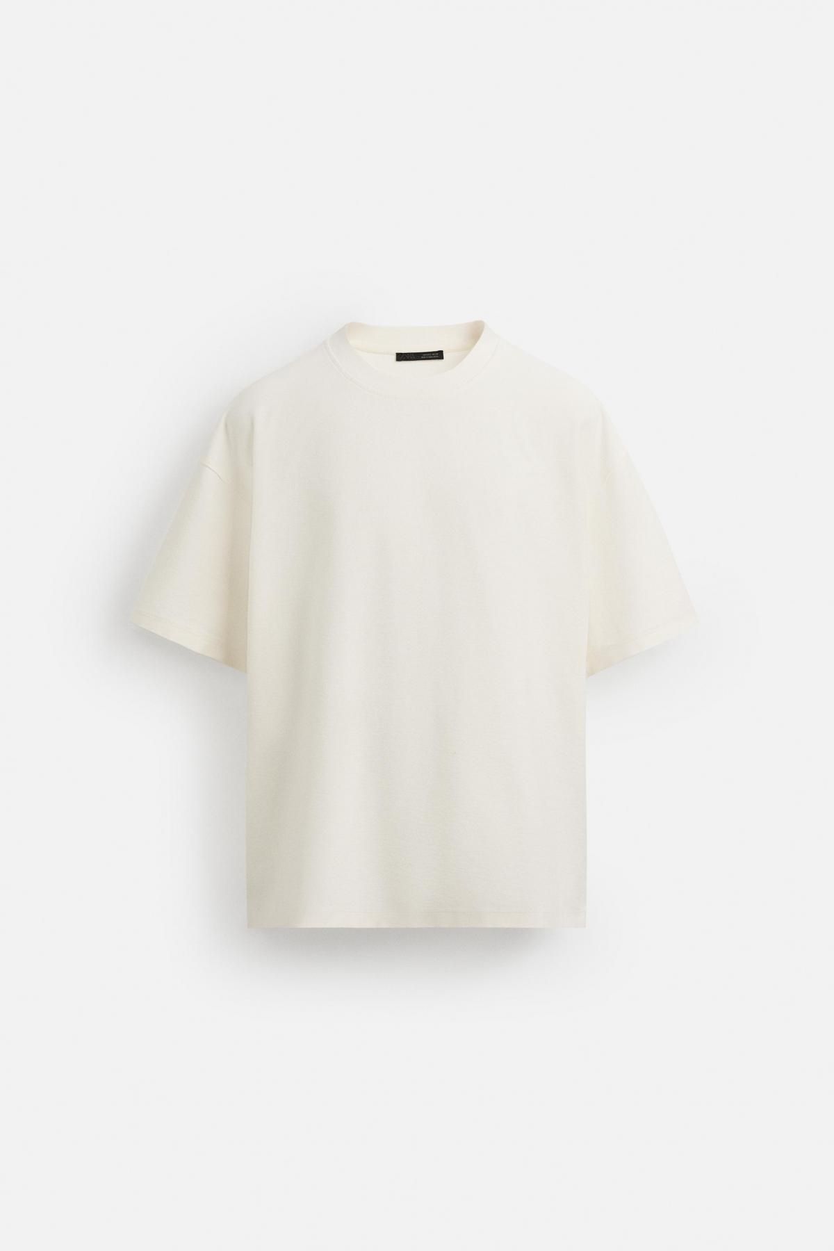 자라 헤비웨이트 텍스처 코튼 반팔 티셔츠 0526/430 OYSTER-WHITE - 메인 이미지