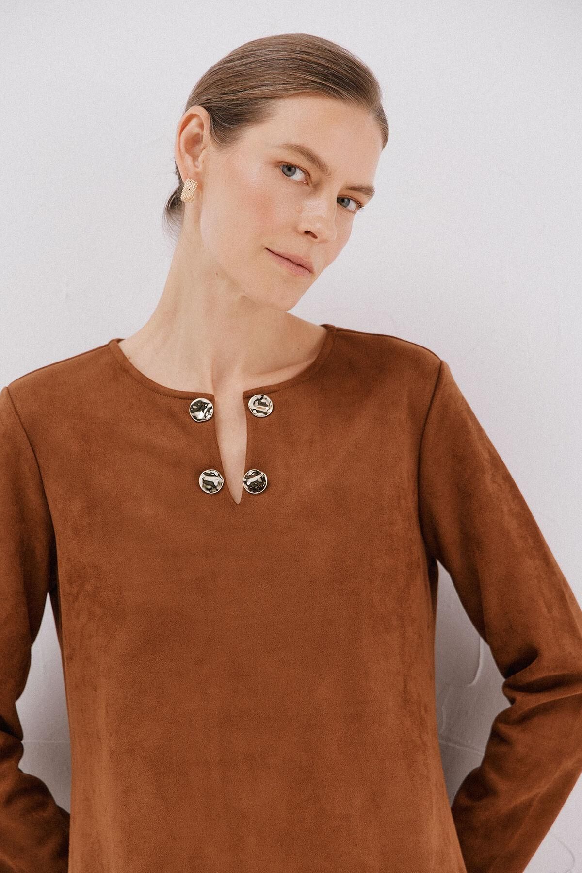 꼬르떼피엘 브라운 버튼 스웨이드 미니 원피스 5202684 MARRON OSCURO - 상세 이미지 2