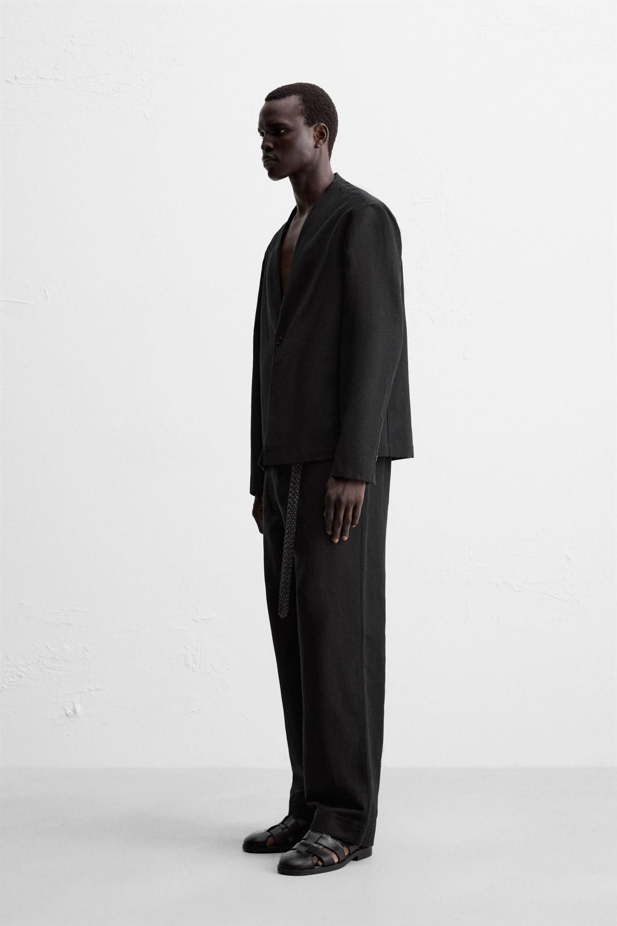 자라 블랙 릴렉스핏 코튼 리넨 수트 팬츠 5766/237 BLACK - 상세 이미지 4