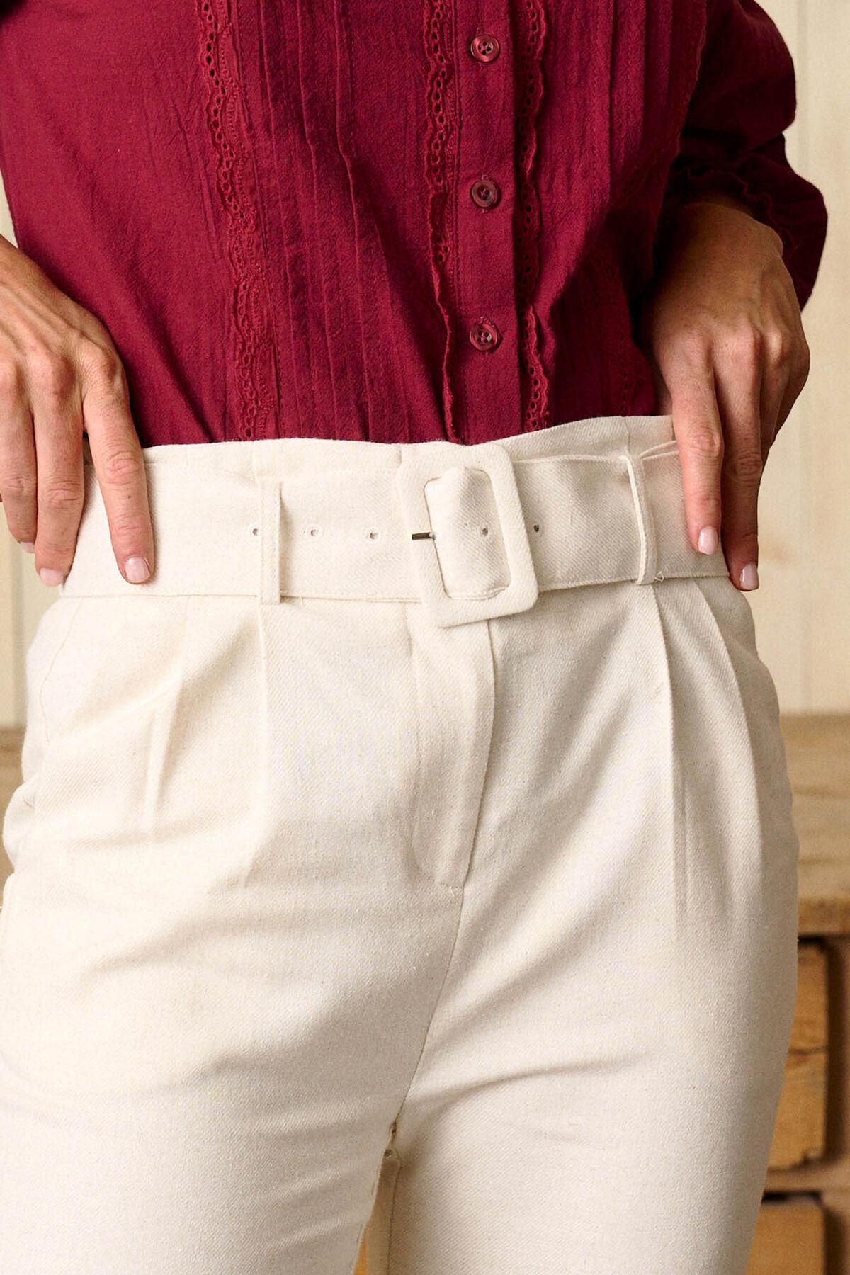 폴린에무아 하이웨이스트 벨트 슬랙스 팬츠 3722209 BEIGE - 상세 이미지 3